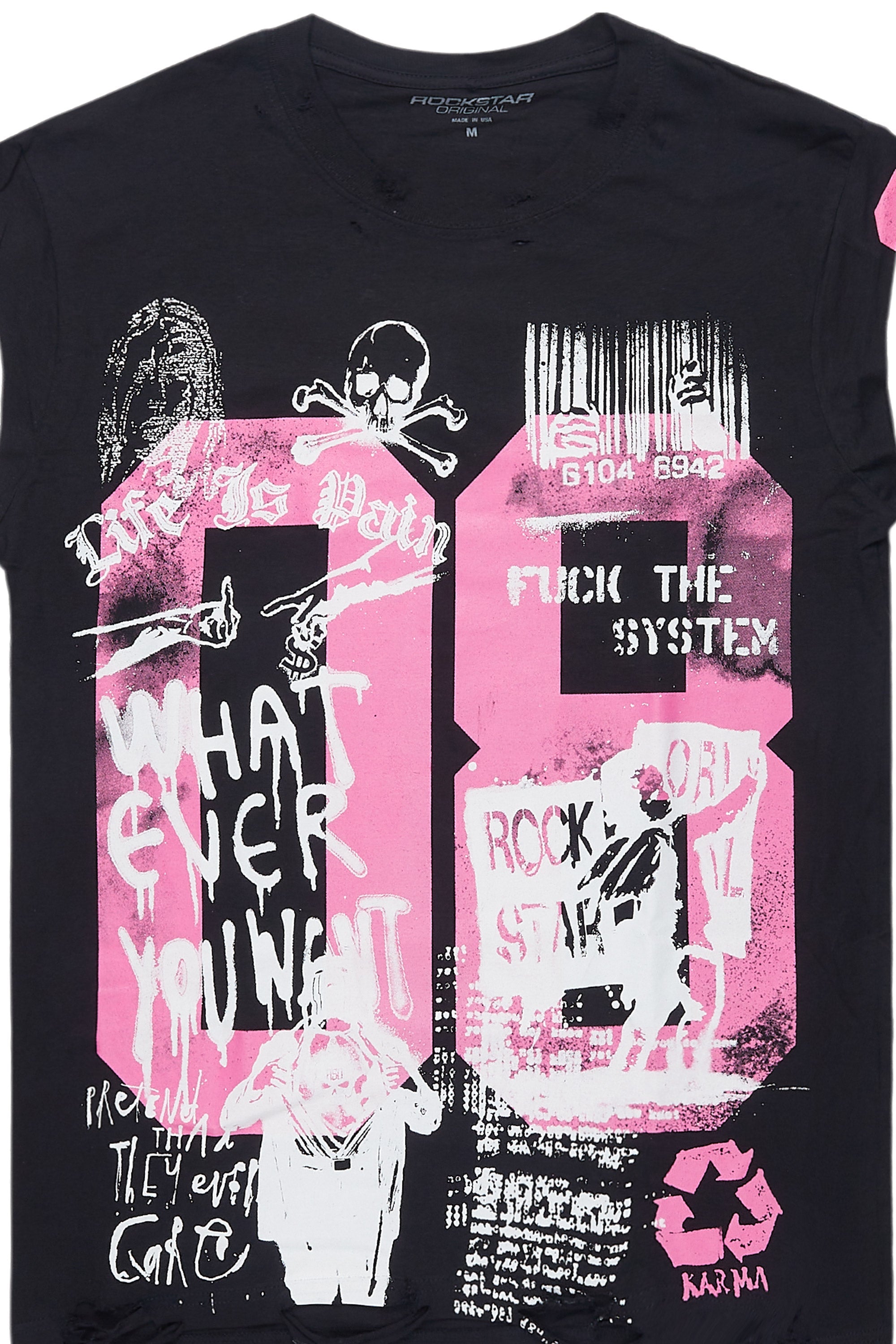 Grill Black/Pink Graphic Muscle T-Shirt