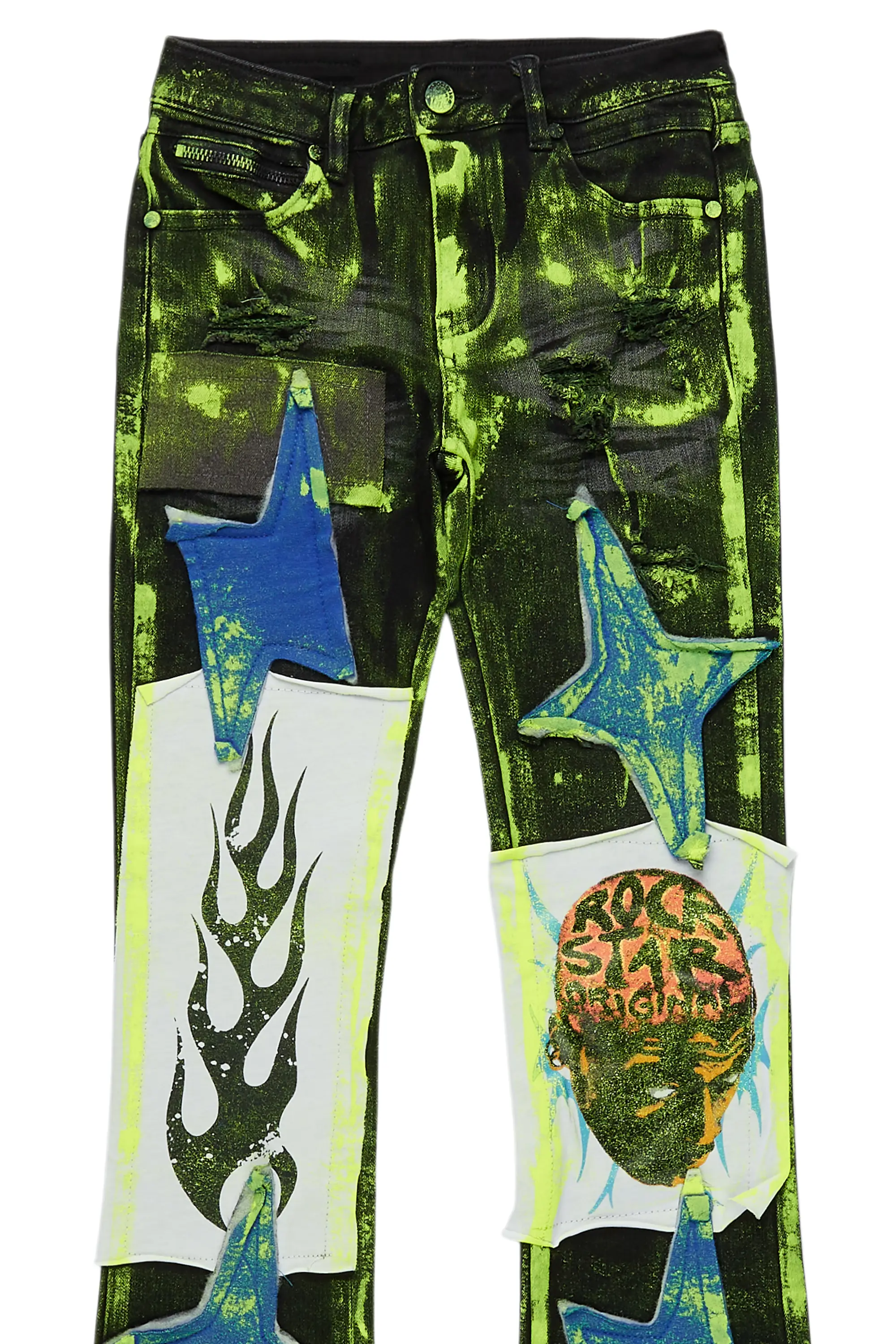 Boys Edge Black/Yellow Roller Paint Stacked Flare Jean