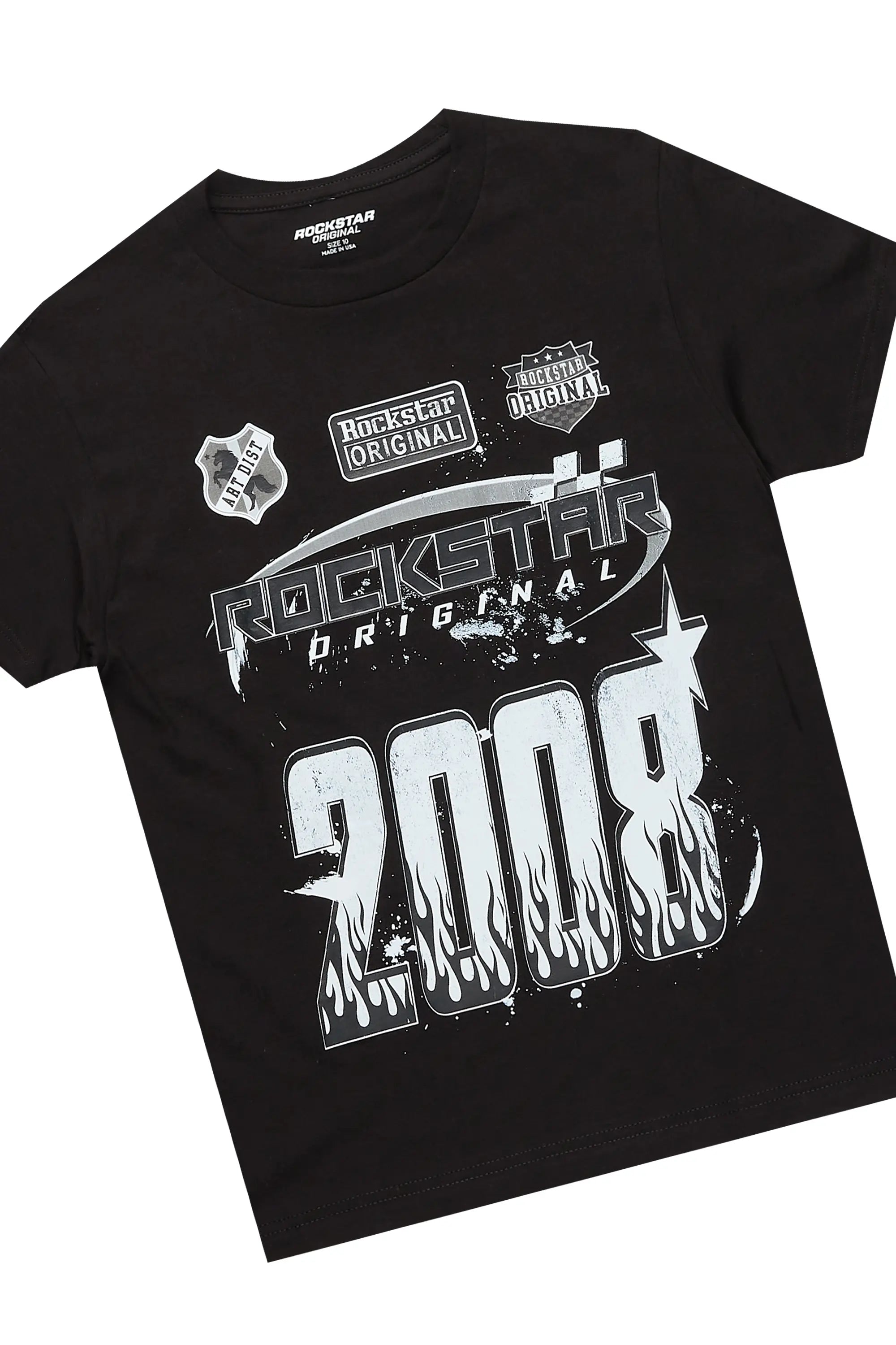 Boys Amos Black/Camo T-Shirt/Stacked Flare Pant Set