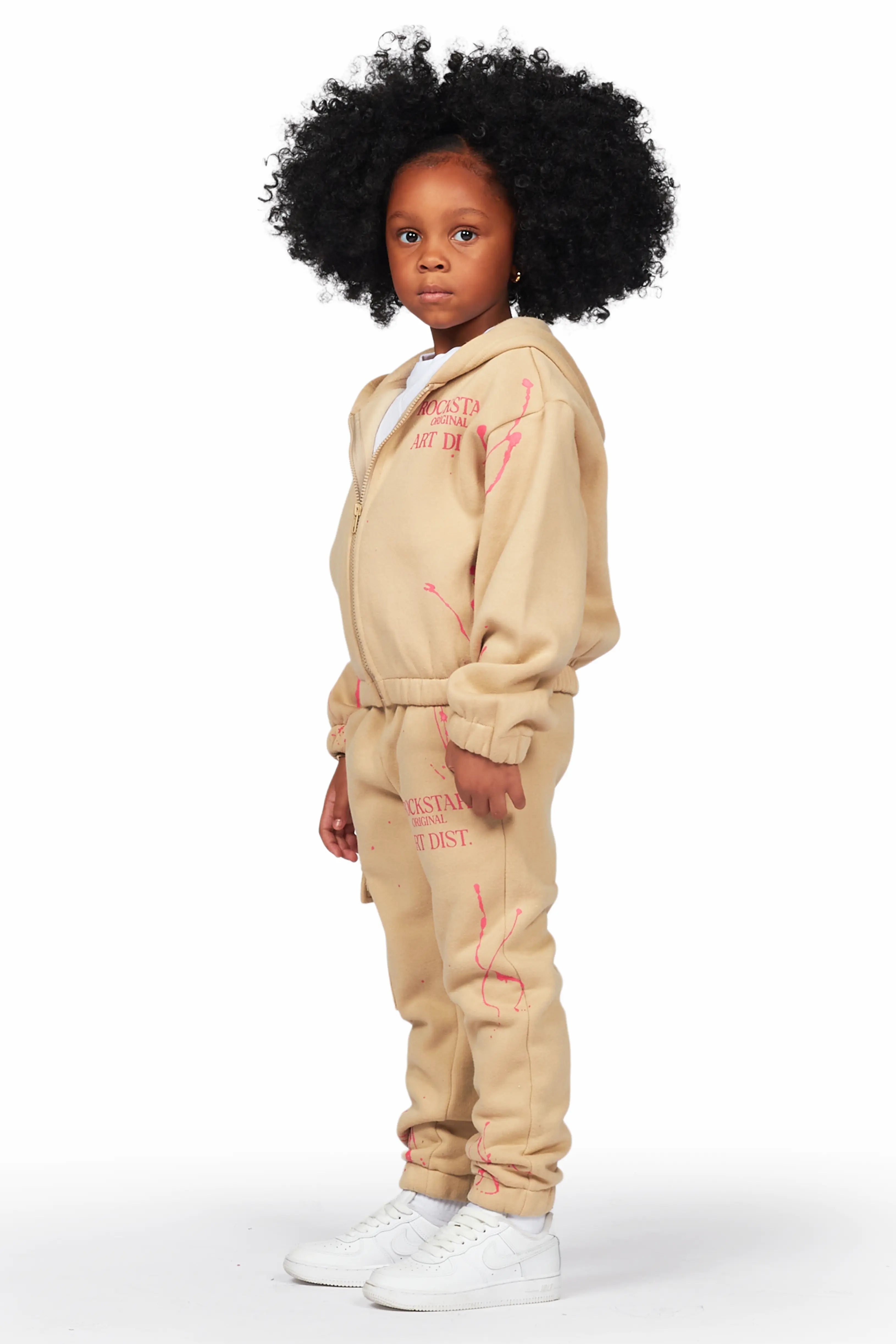 Girls Bass Light Mocha Zip Up Hoodie Pant Set