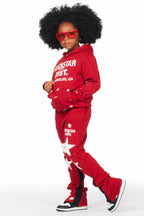 Girls Harlow Burgundy Hoodie Stacked Flare Track Set