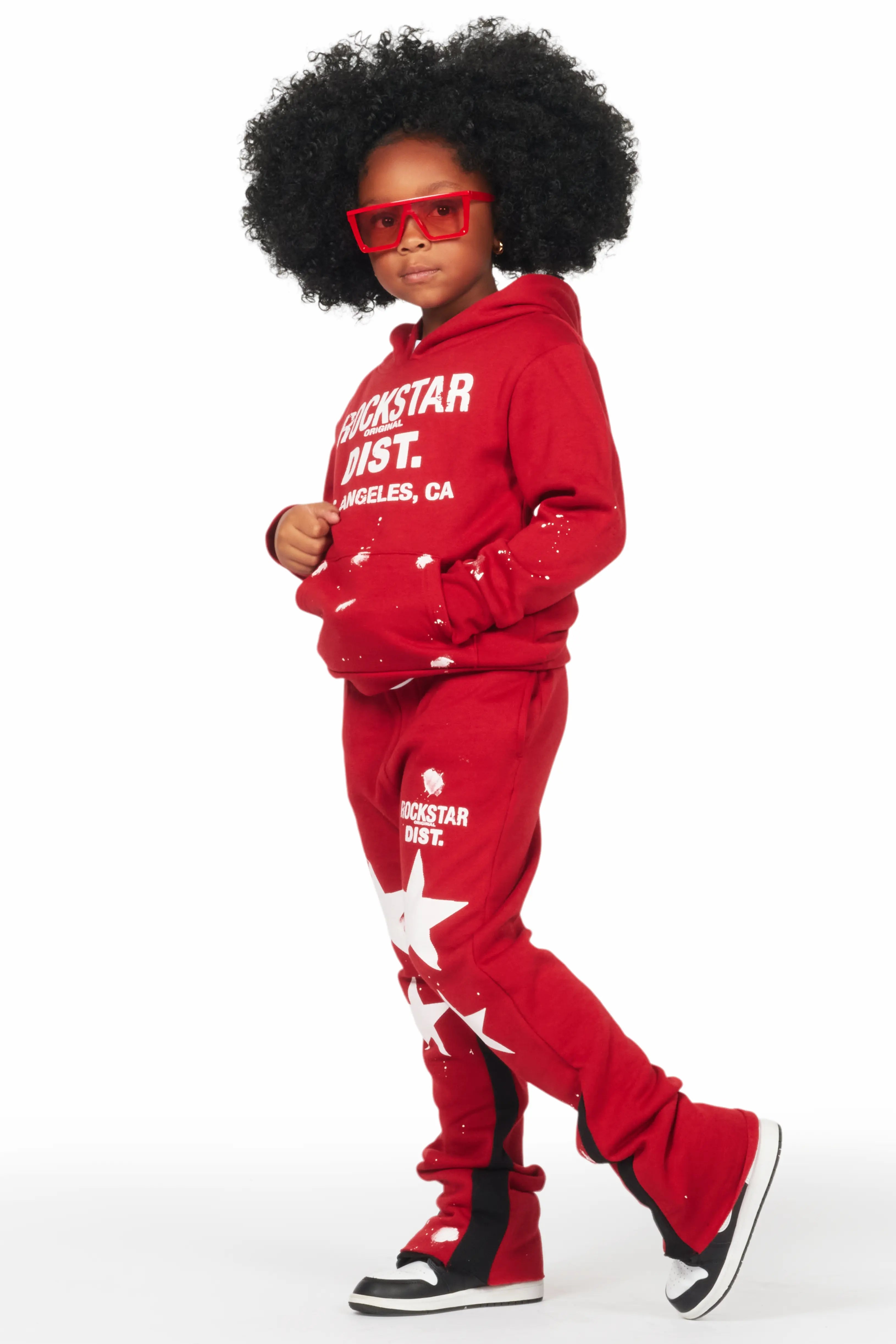 Girls Harlow Burgundy Hoodie Stacked Flare Track Set