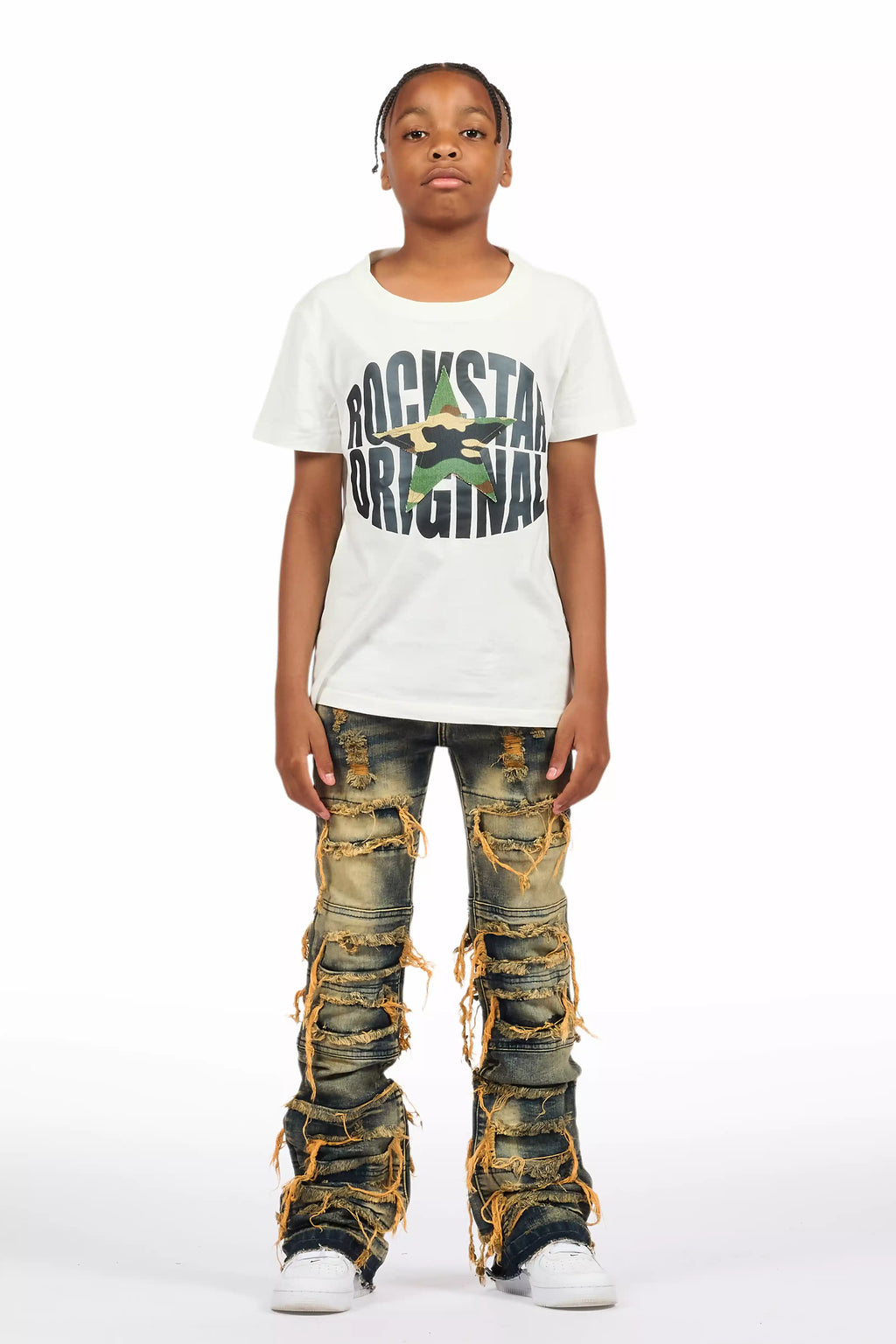 Boys Vasco Tint Dark Wash Blue Stacked Flare Jean