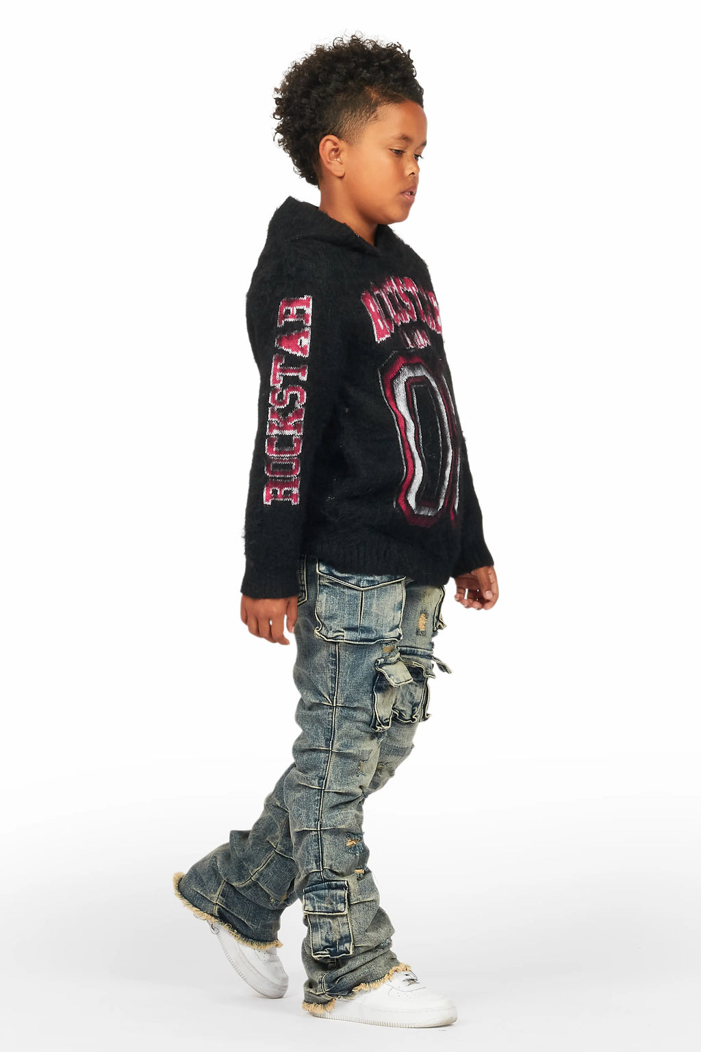 Boys Fields Black/Tint Mohair Hoodie/Stacked Flare Jean Set