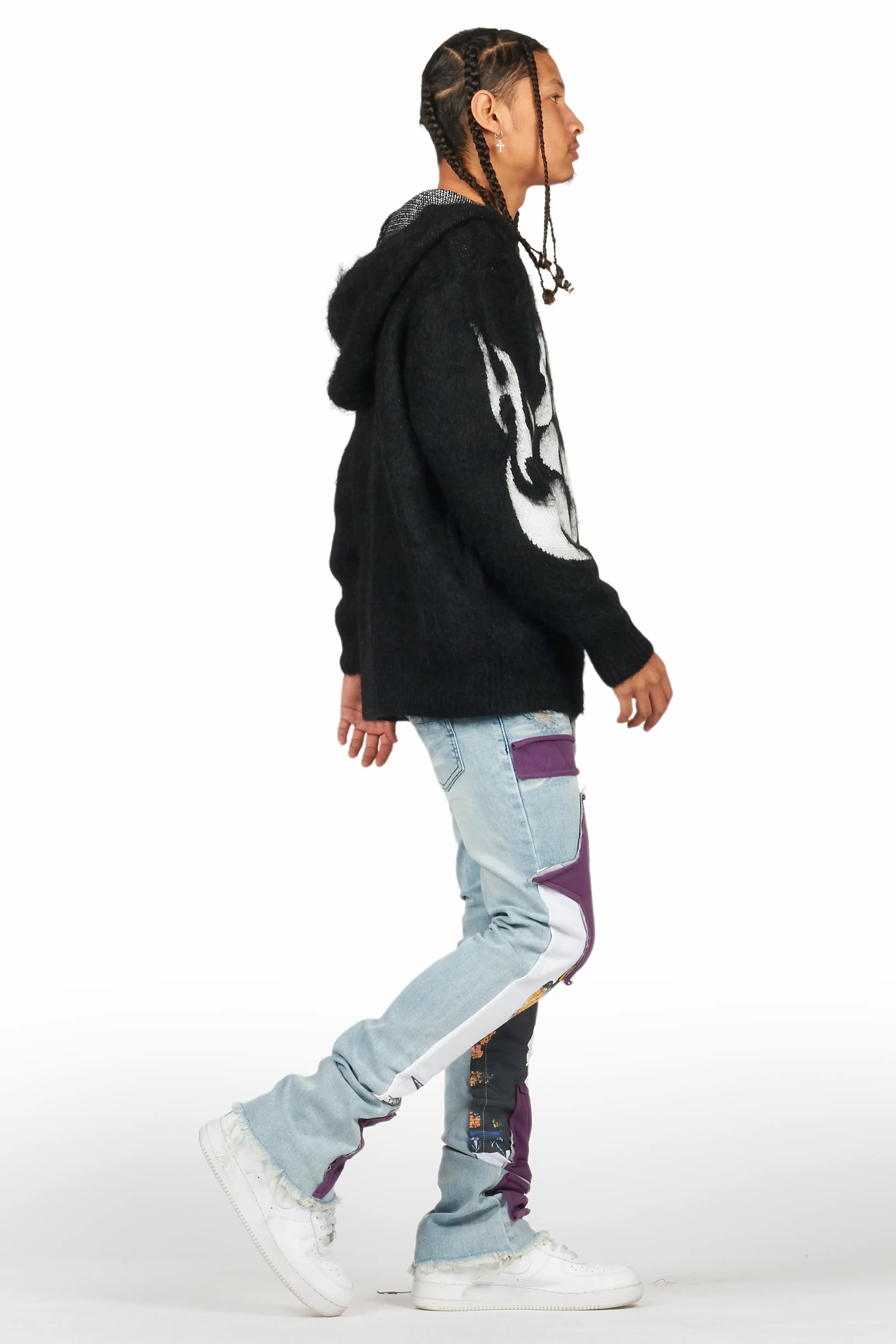 Savage Blue Patchwork Stacked Flare Jean