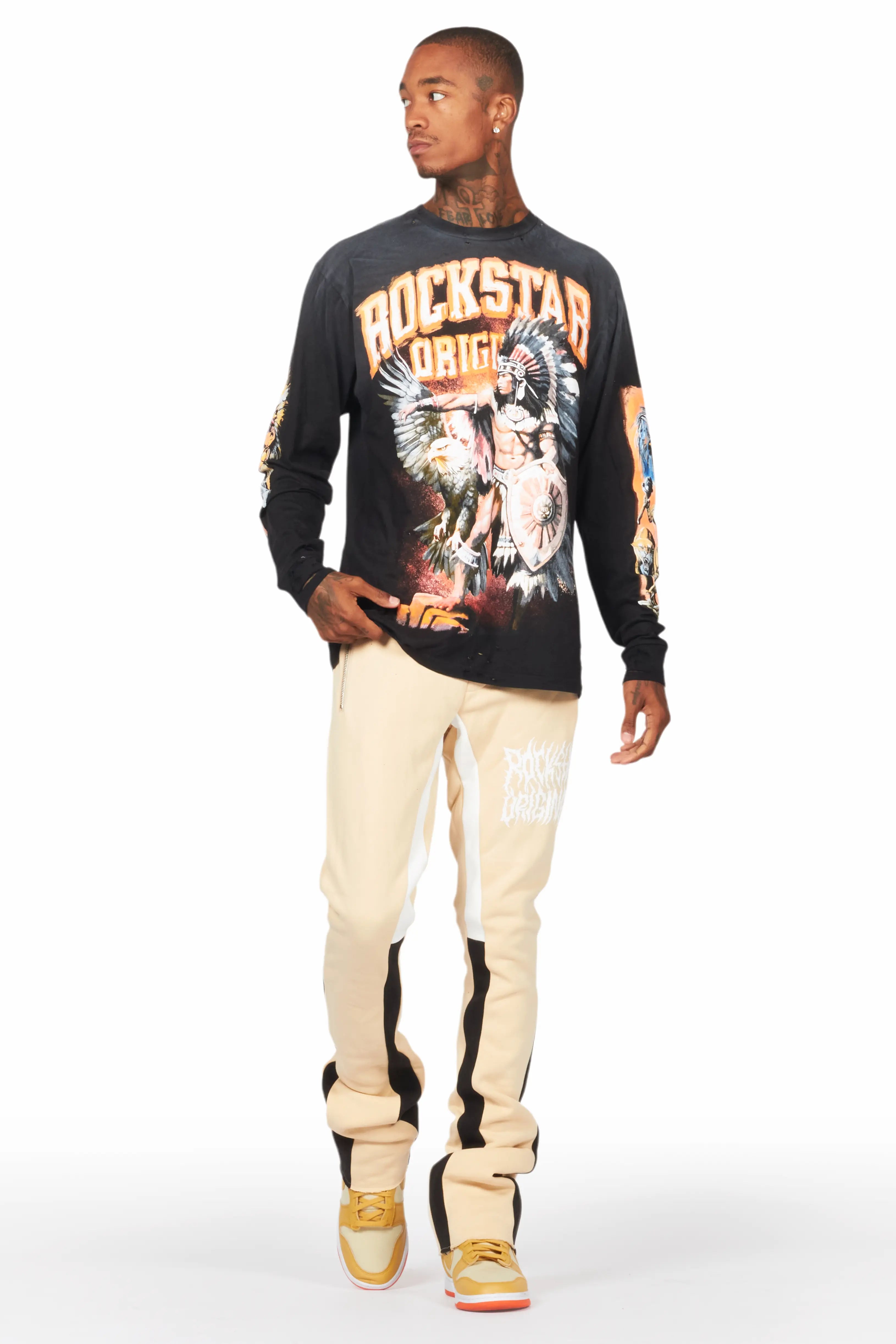 Flamur Beige Stacked Flare Pant