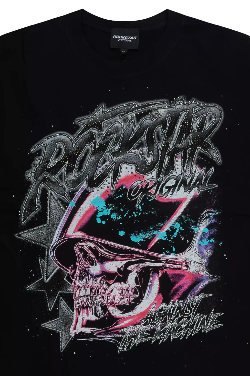 Outerworld Black Graphic Rhinestone T-Shirt