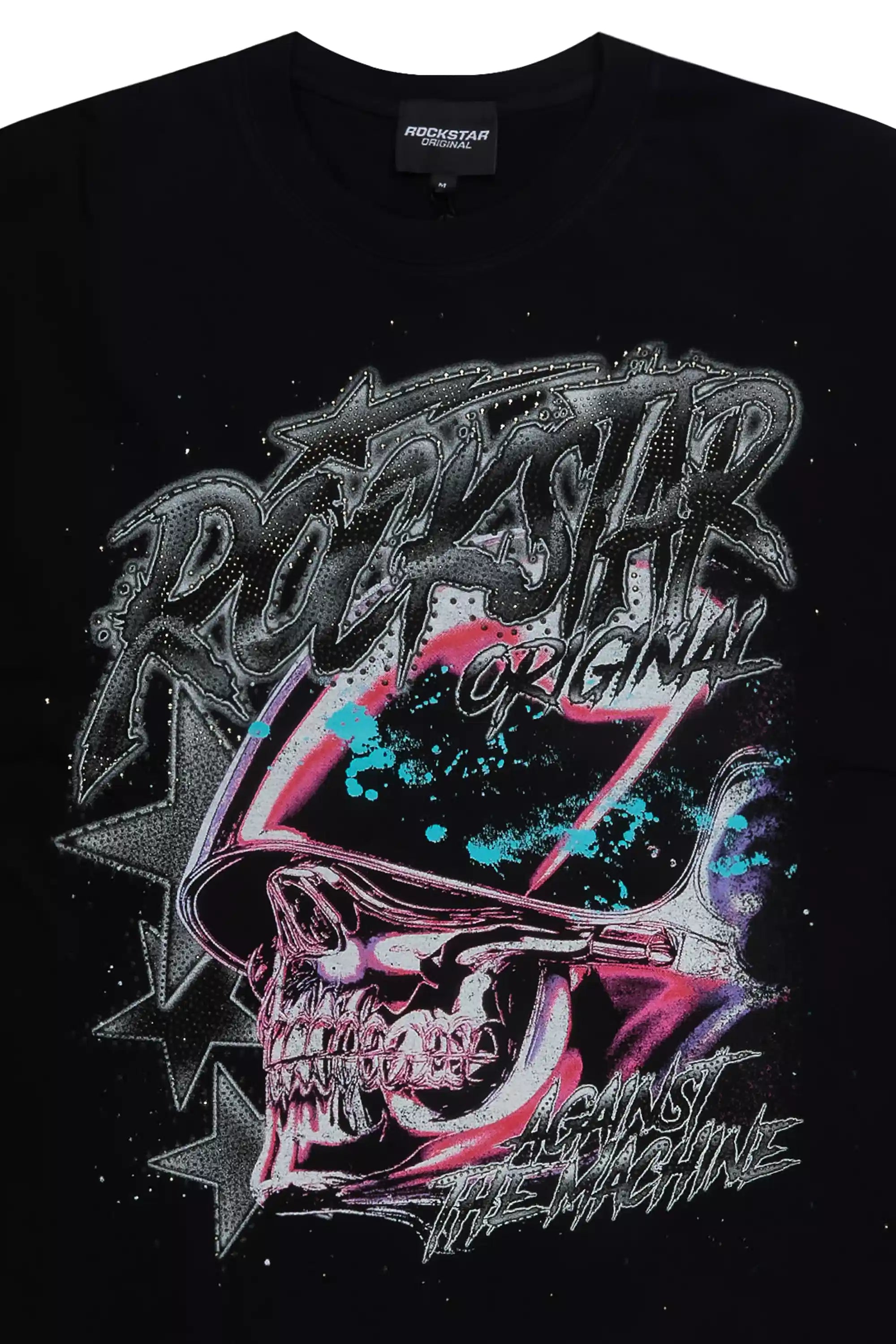 Outerworld Black Graphic Rhinestone T-Shirt