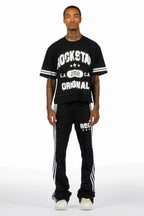 Tylla Black Rhinestone T-Shirt/Baggy Stacked Track Set