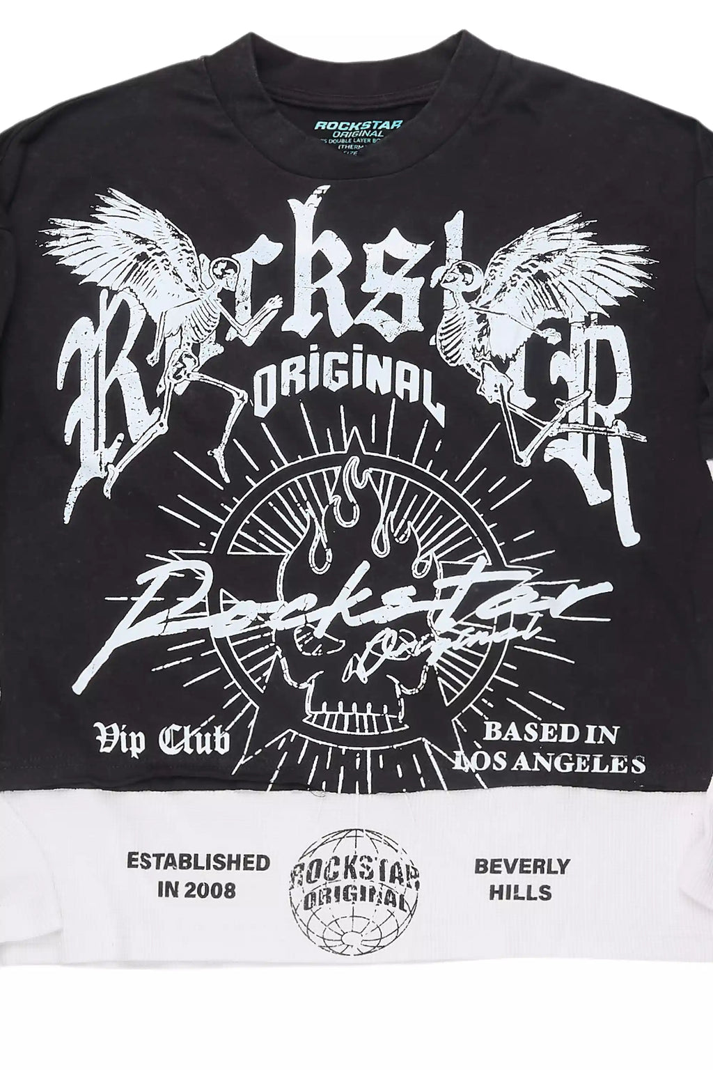 Tally Vintage Black/White Boxy Crop Double Layer Tee