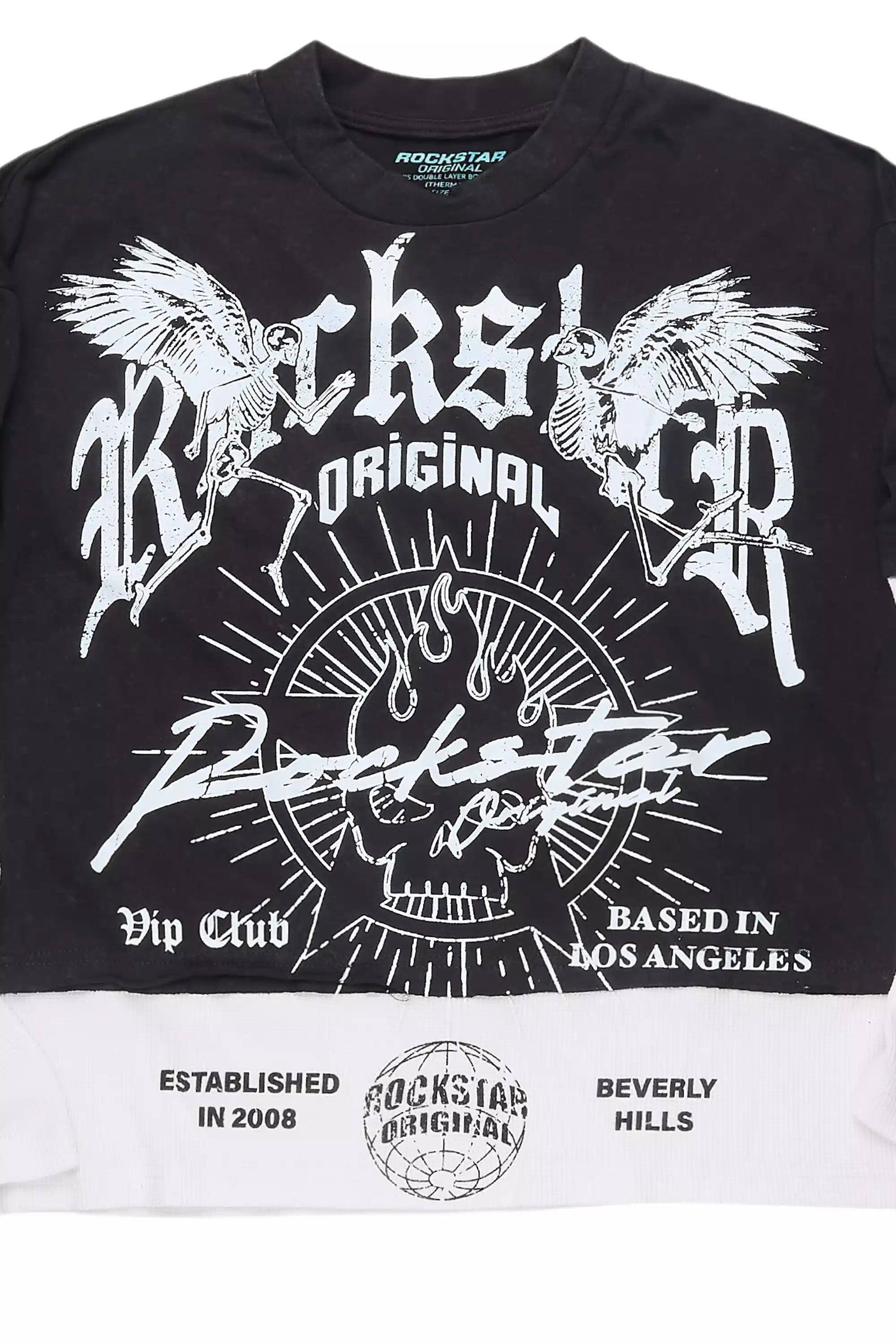 Tally Vintage Black/White Boxy Crop Double Layer Tee