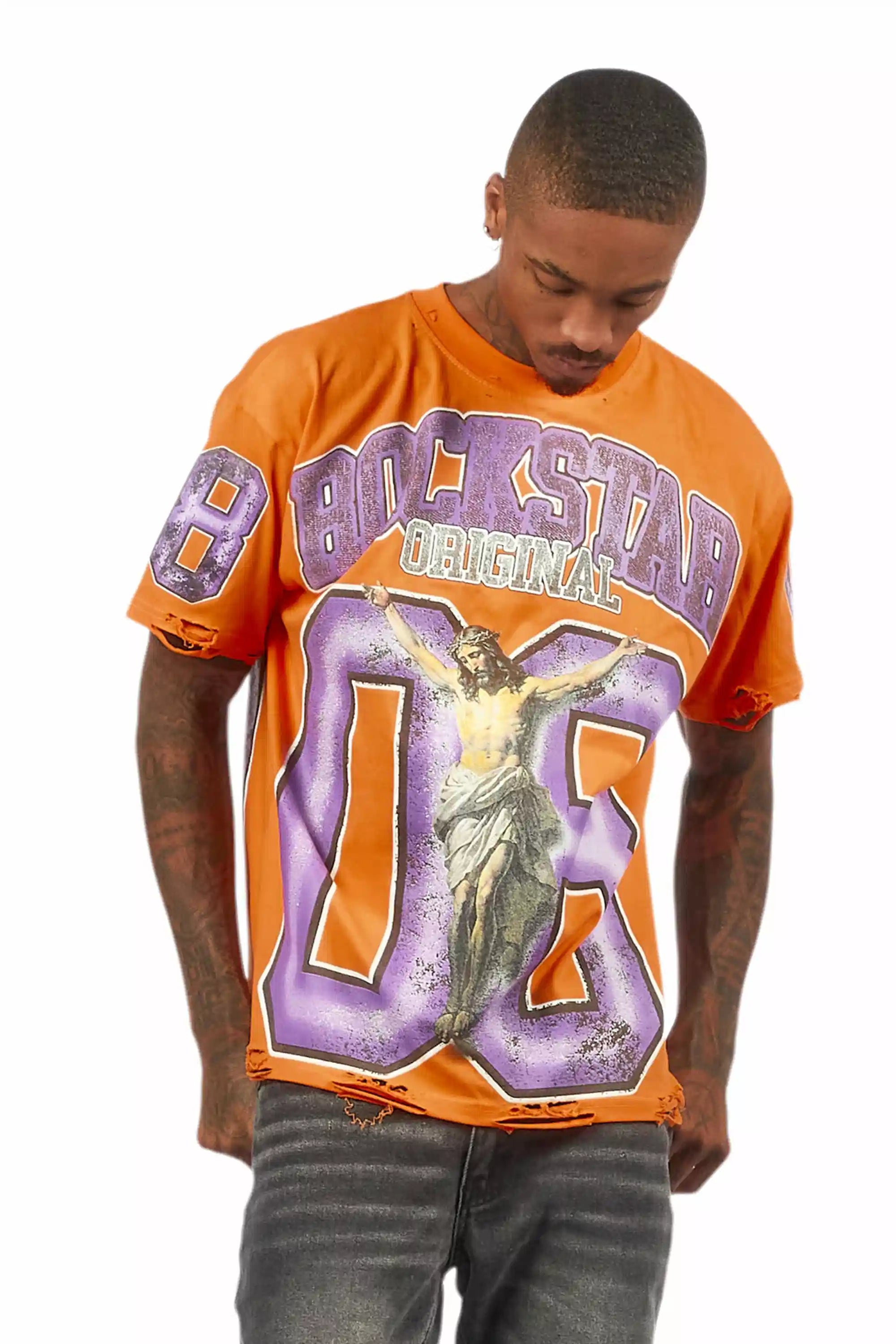 Fields Orange Oversized Graphic T-Shirt