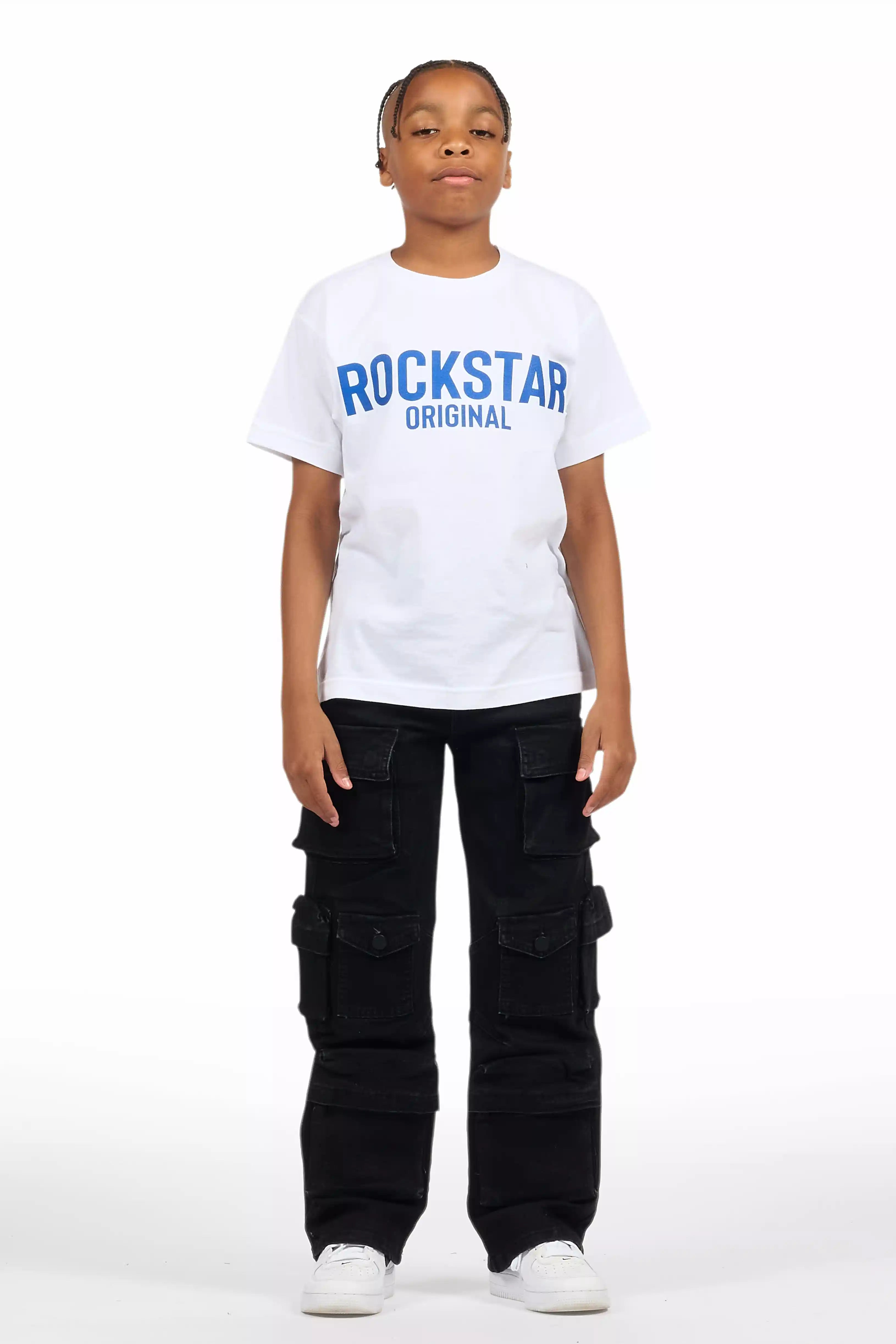 Boys Mahesh Black Baggy Cargo Jean