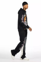 Bixner Black/Multi Hoodie/Baggy Stacked Track Pant Set