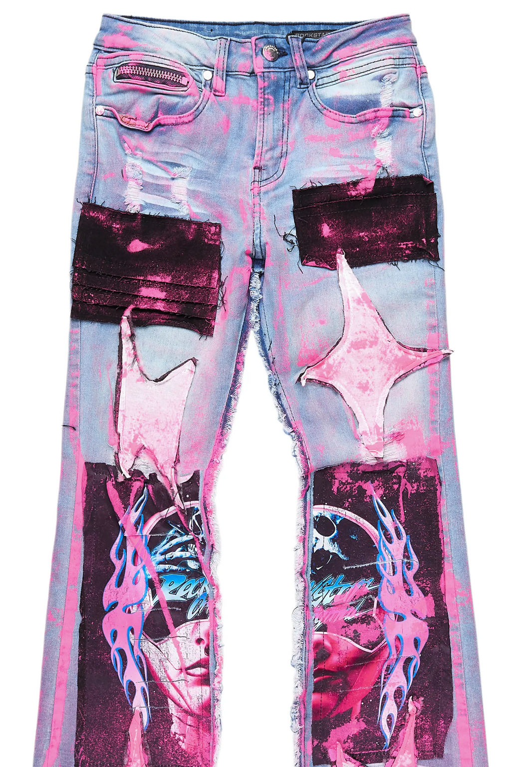 Boys Helki Blue/Pink Roller Paint Stacked Flare Jean