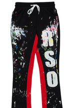 Washi Black Patchwork Stacked Flare Track Pant