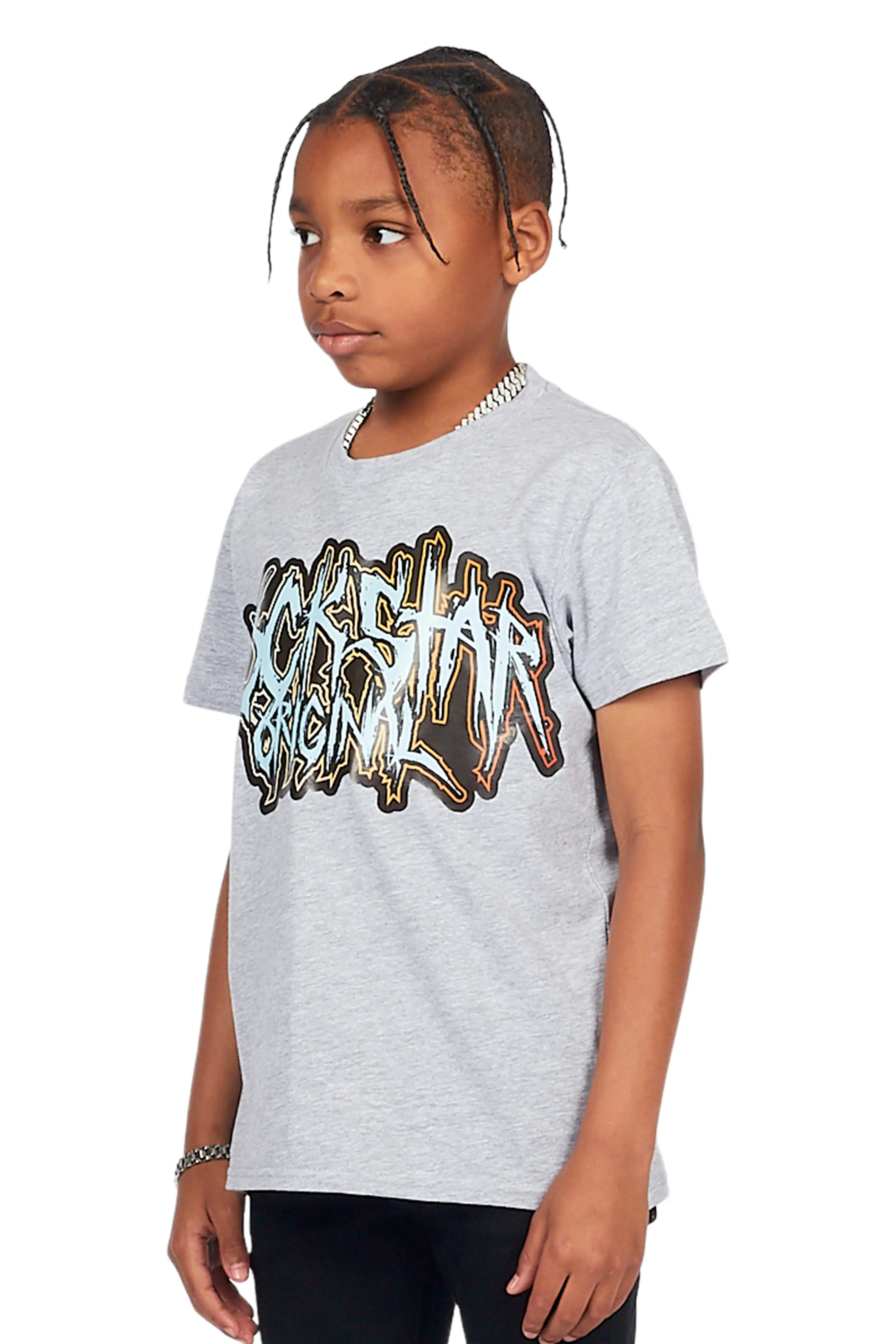 Boys Rishi Heather Grey Graphic T-Shirt