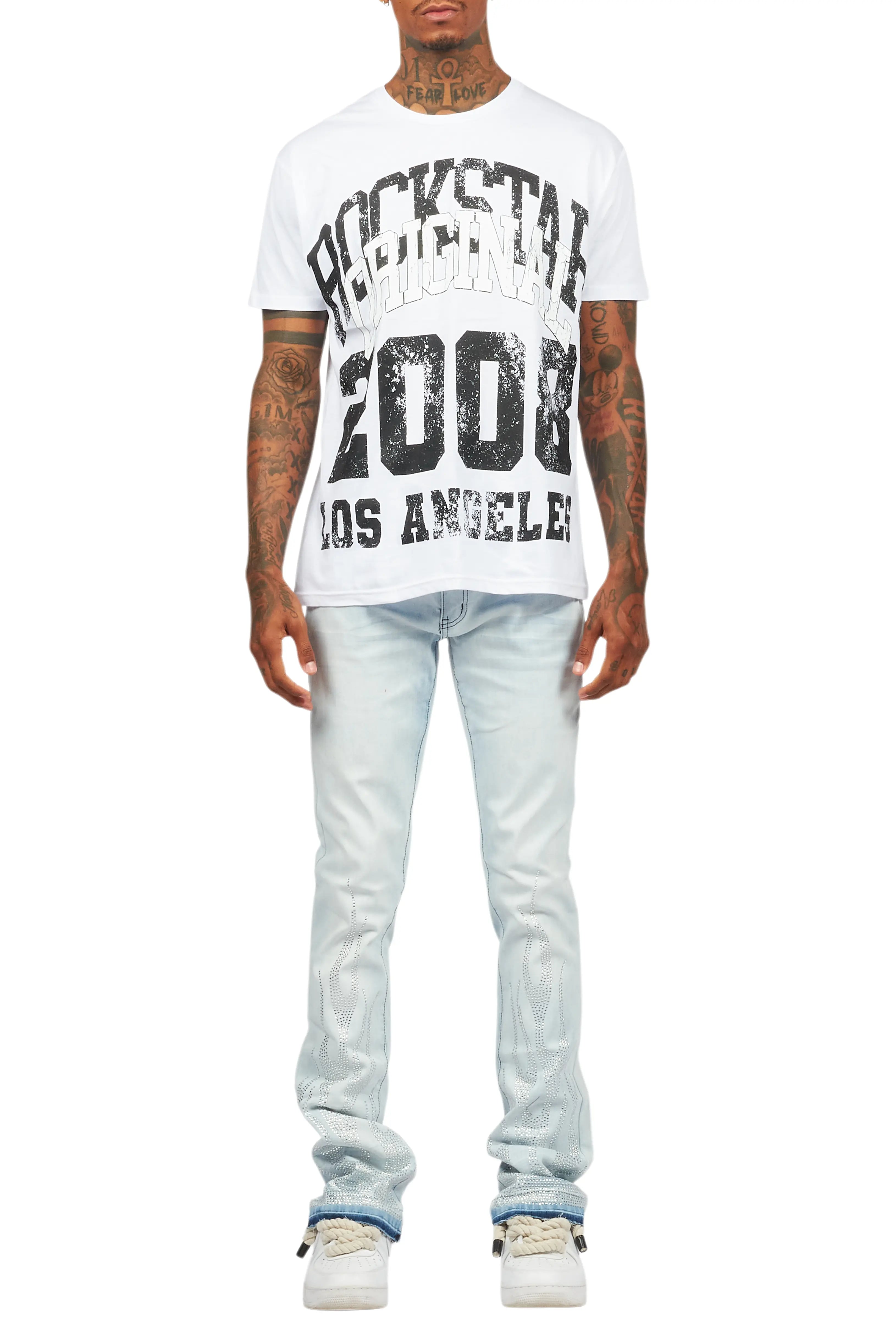 Samba Blue Rhinestone Stacked Flare Jean