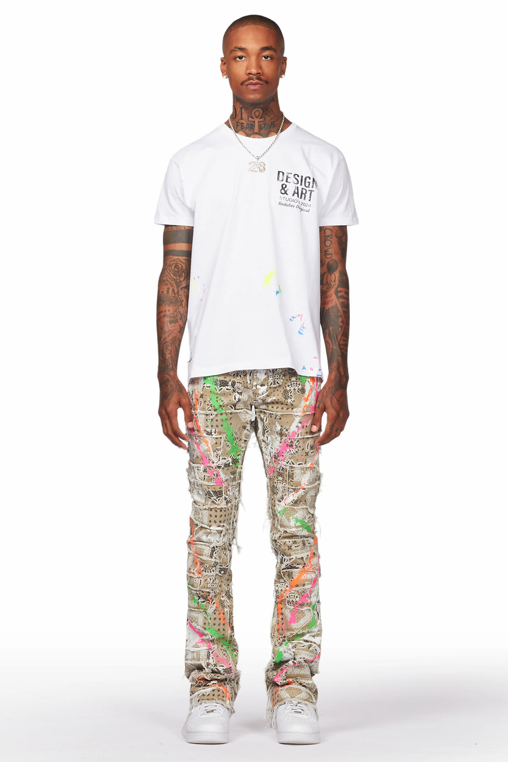 Fahim Beige Painter Stacked Flare Jean