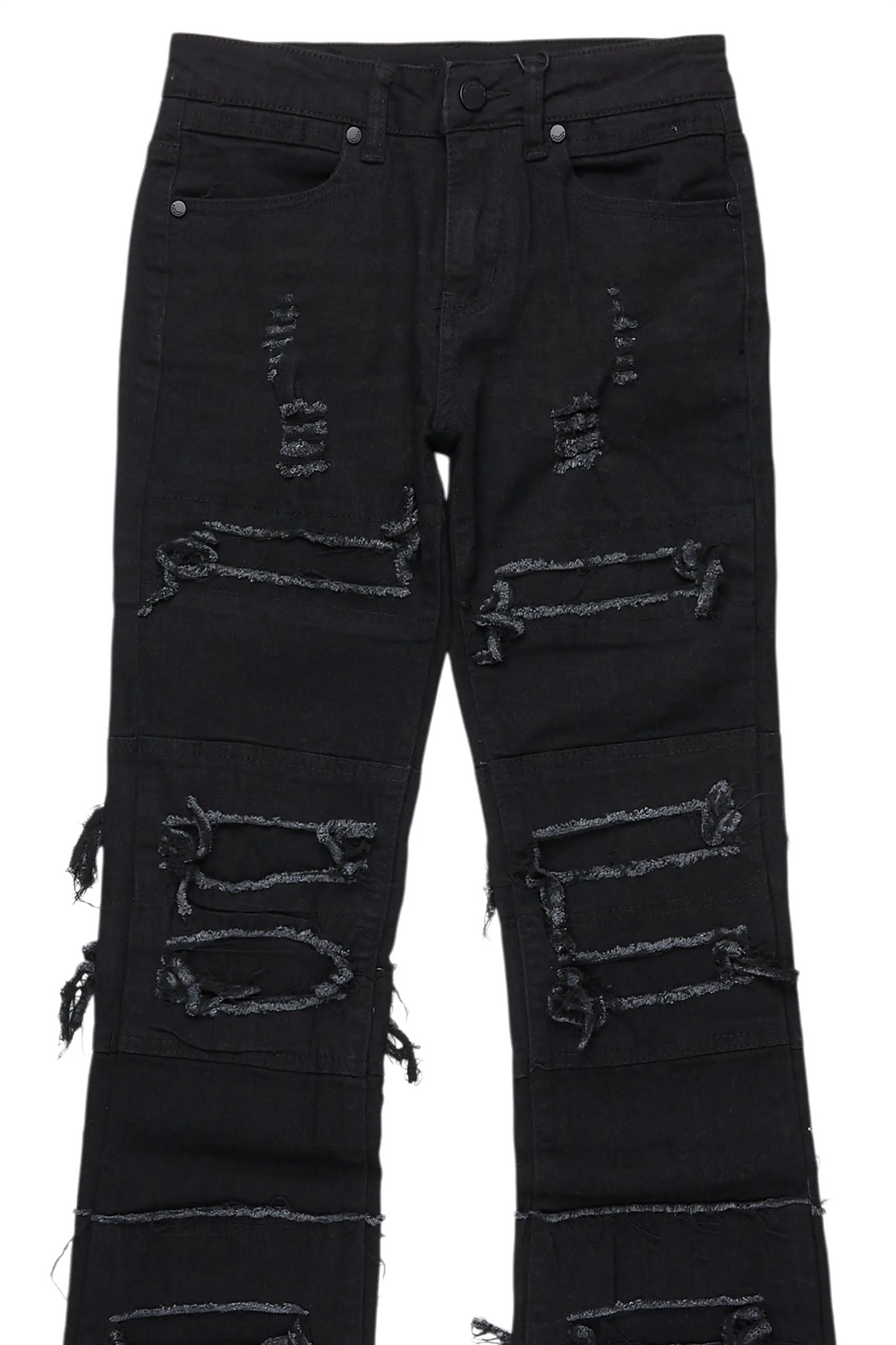 Boys Vasco Jet Black Stacked Flare Jean