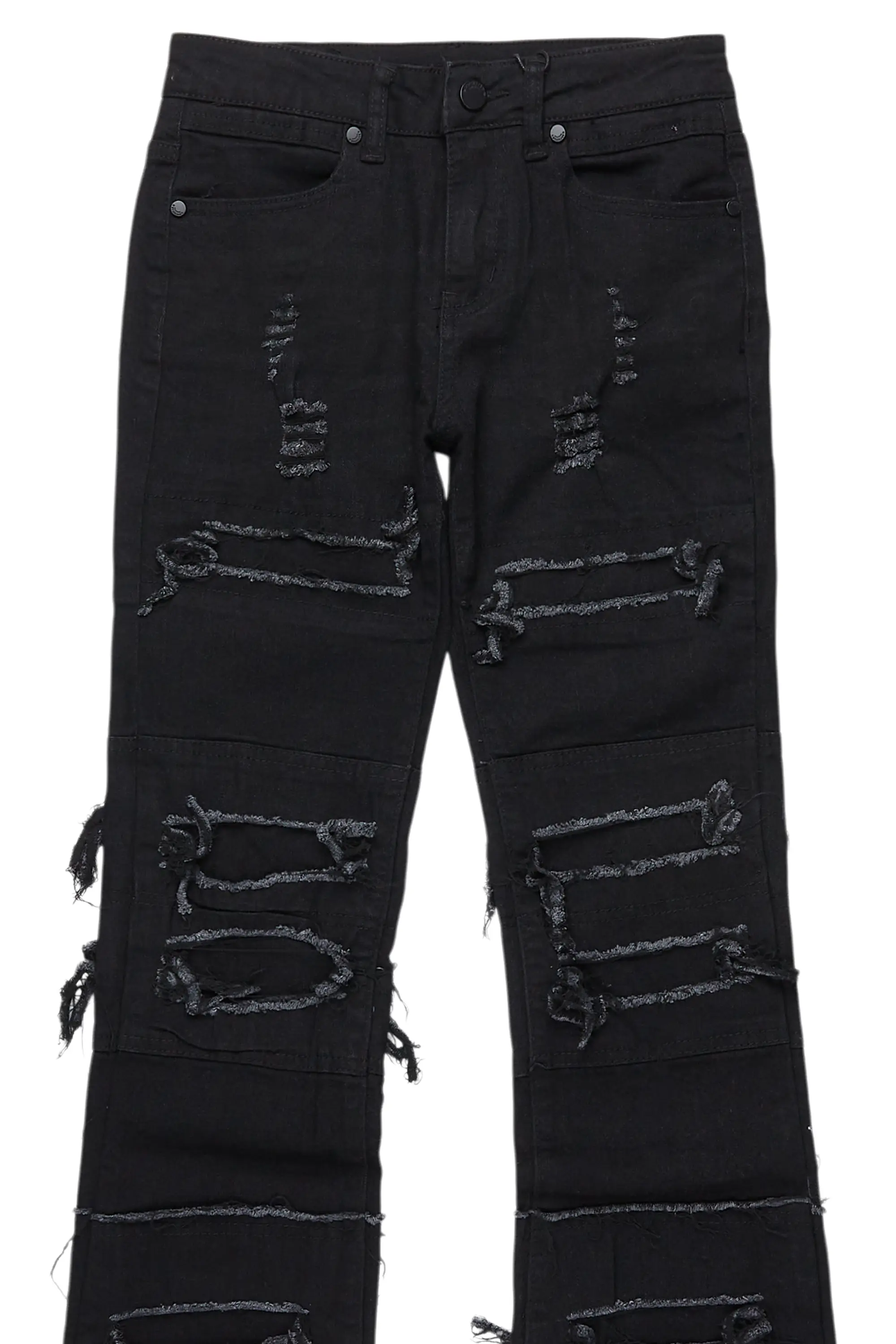 Boys Vasco Jet Black Stacked Flare Jean
