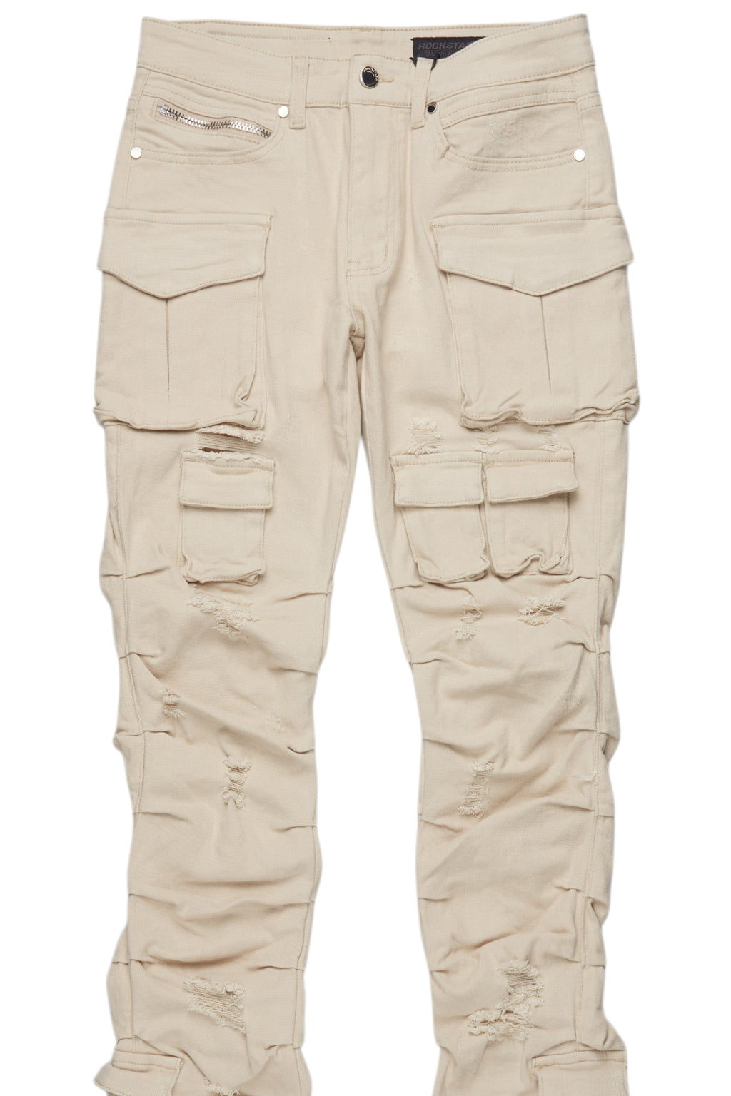 Gentry Light Beige Stacked Flare Jean