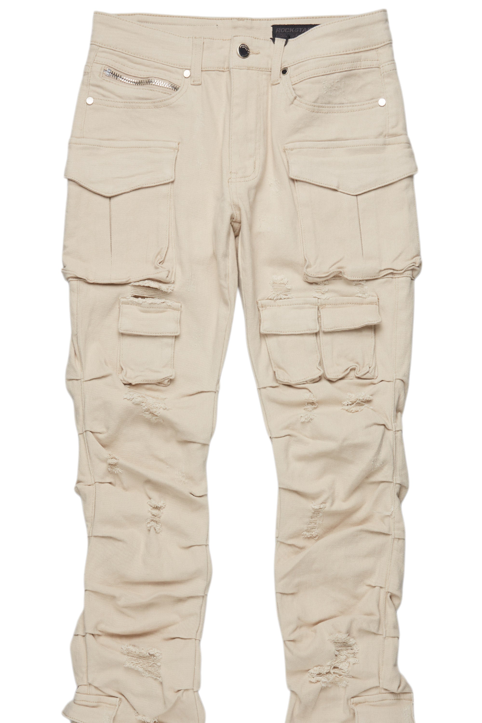 Gentry Light Beige Stacked Flare Jean