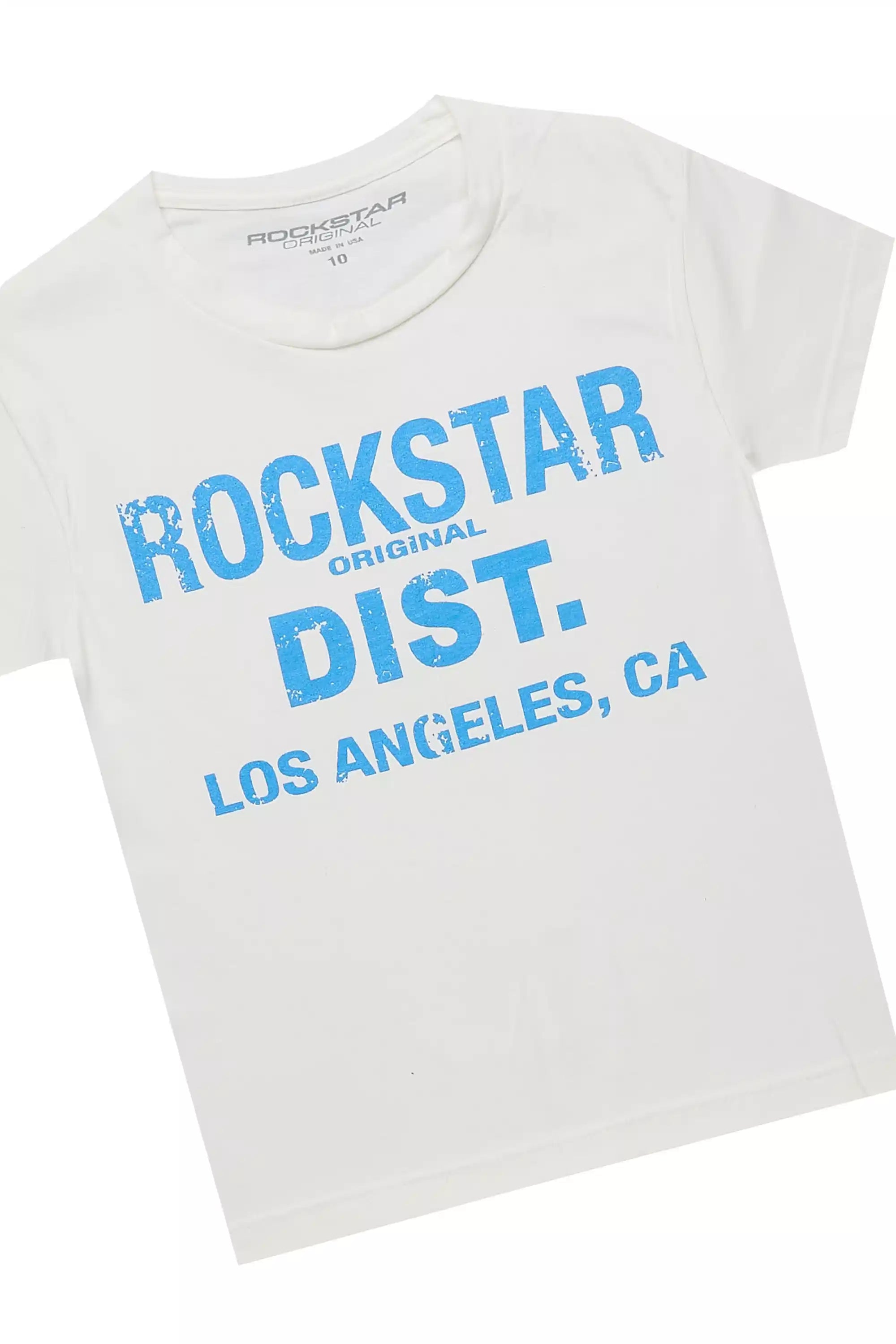 Boys Lake White/Blue T-Shirt/Dag Stacked Flare Jean Set