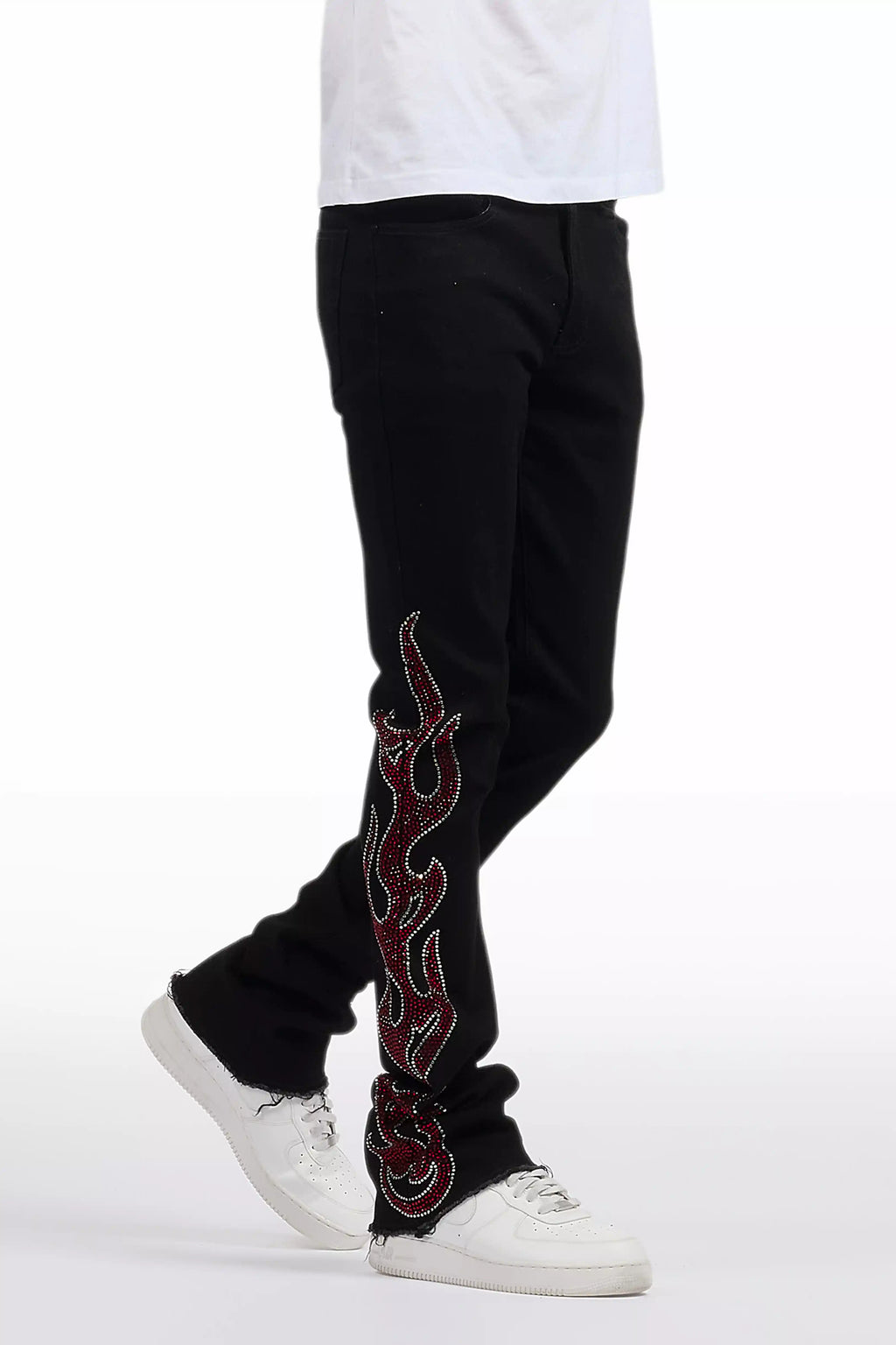 Sword Jet Black Rhinestone Stacked Flare Jean