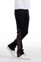 Sword Jet Black Rhinestone Stacked Flare Jean