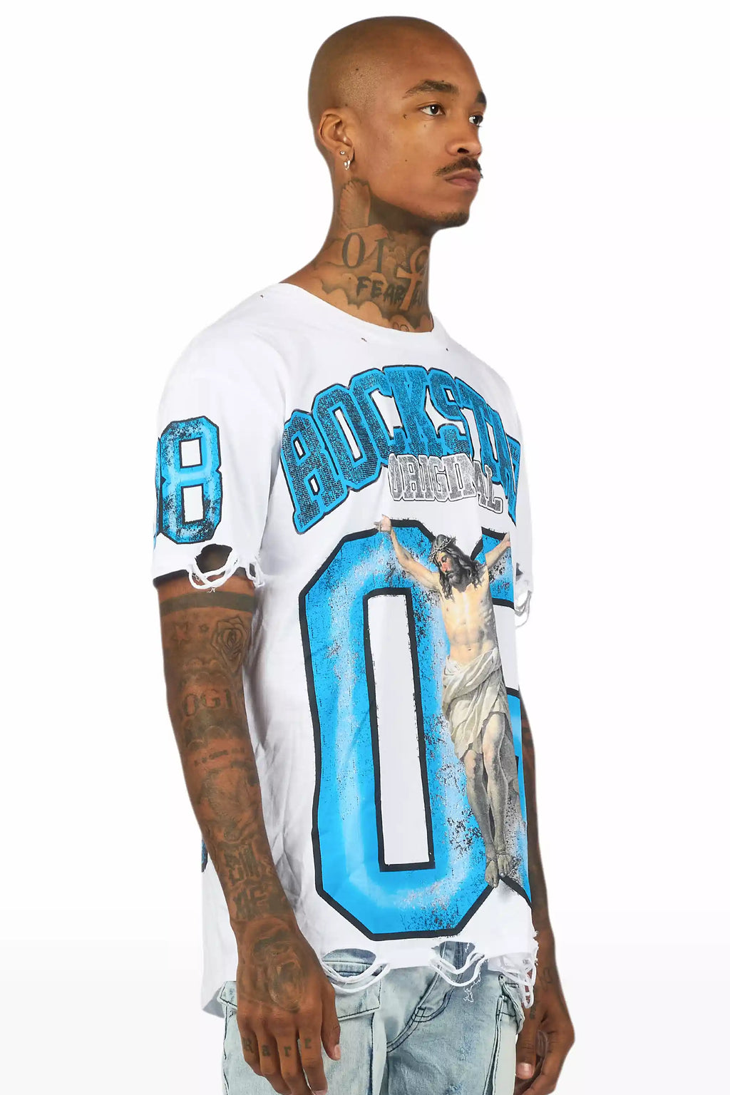 Fields White/Blue Oversized Graphic T-Shirt