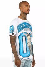 Fields White/Blue Oversized Graphic T-Shirt
