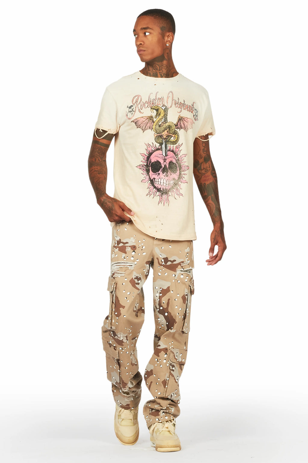 Banjo Beige Graphic Oversized T-Shirt