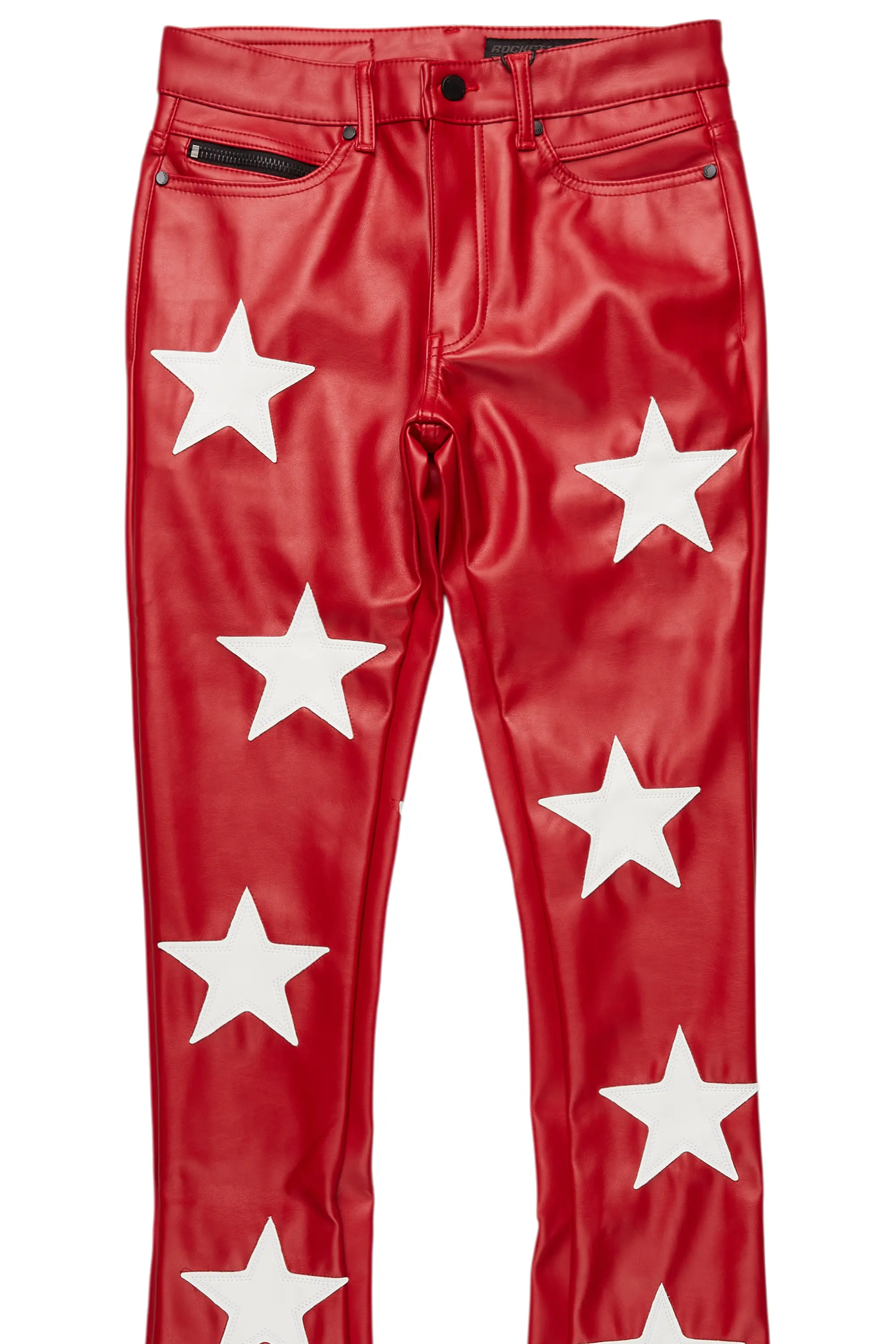 Steen Red PU Stacked Flare Jean