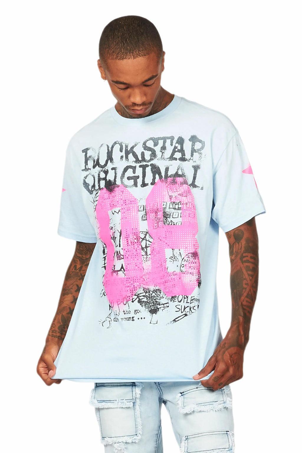 Addax Blue Graphic Oversized T-Shirt