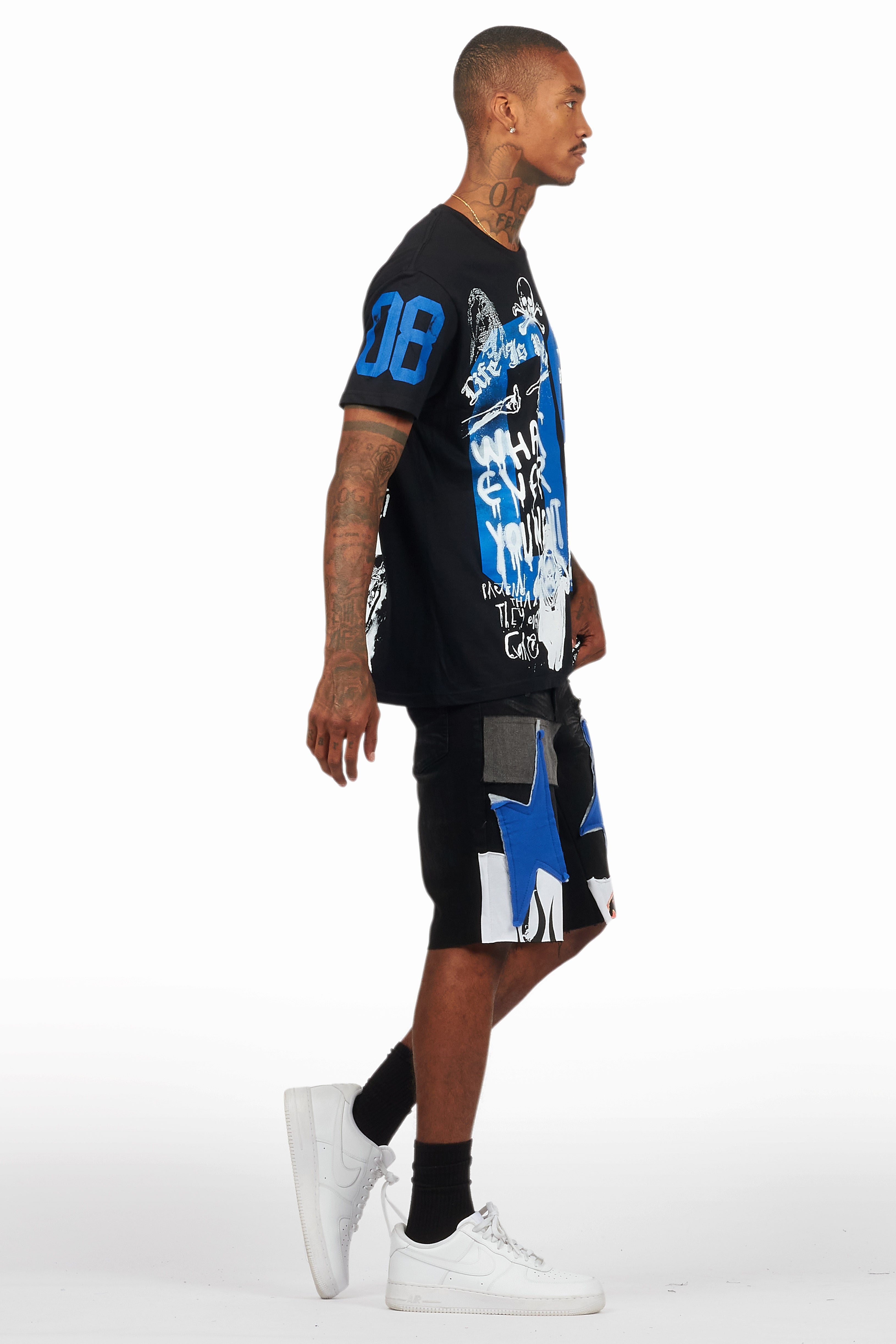 Grill Black/Blue T-Shirt/Denim Short Set