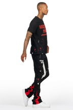 Scottie Black/Red T-Shirt/Stacked Flare Track Pant Set