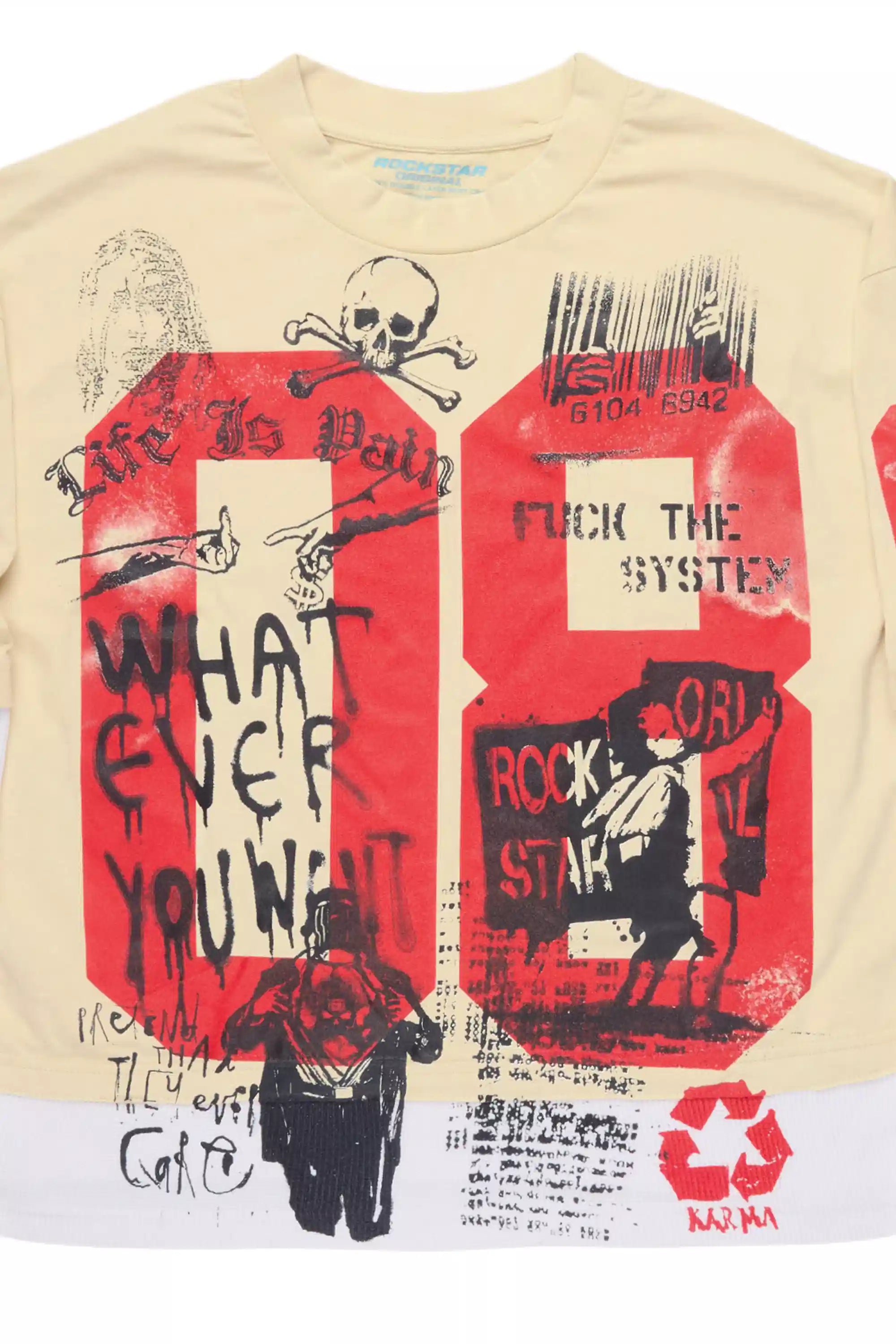 Grill Beige/Red Boxy Crop Double Layer Tee