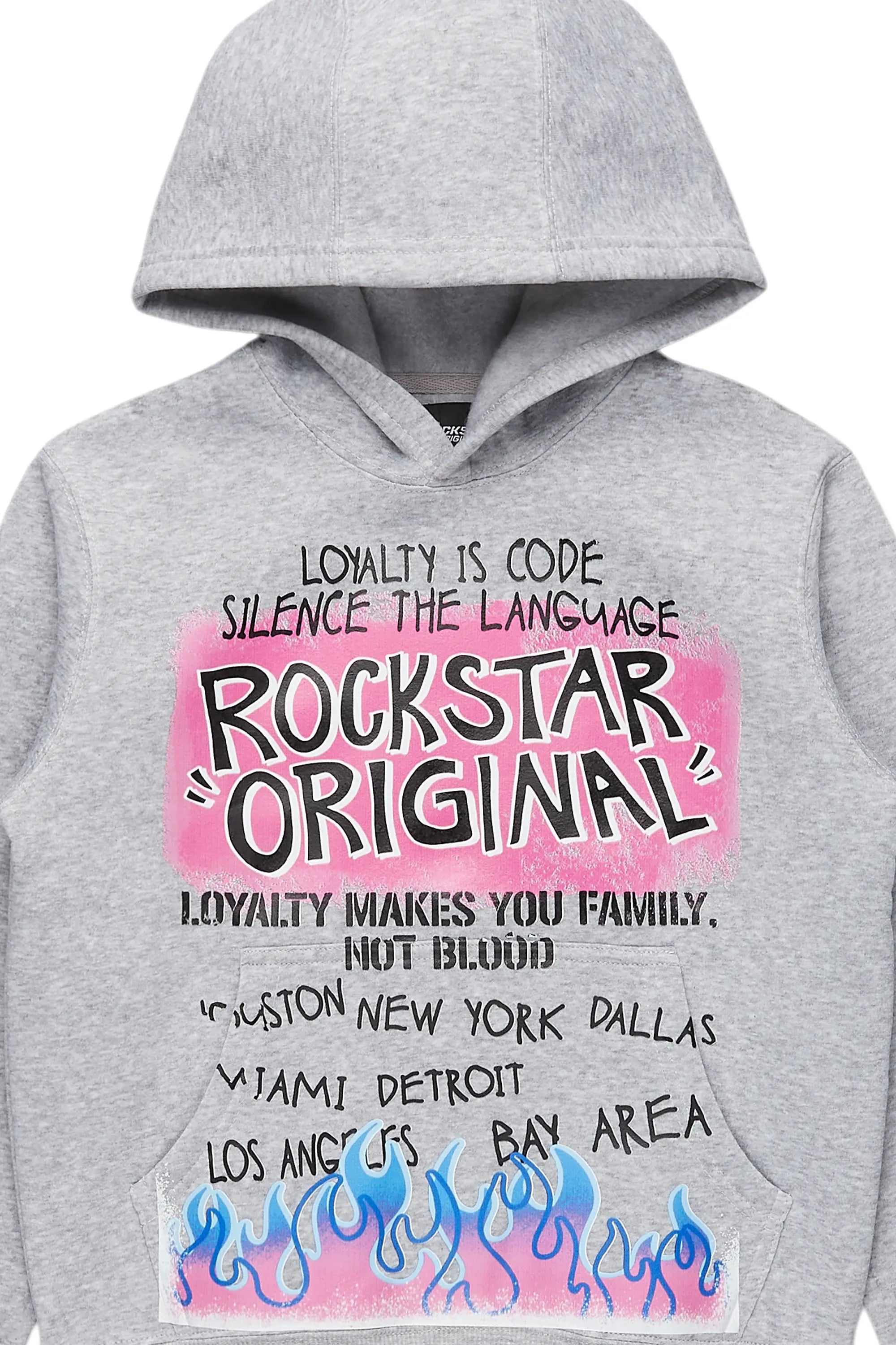 Boys Beno Light Grey Graphic Hoodie