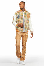 Doron Beige Tapestry Varsity Jacket