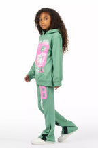 Girls Kammy Sage/Pink Hoodie Stacked Track Set