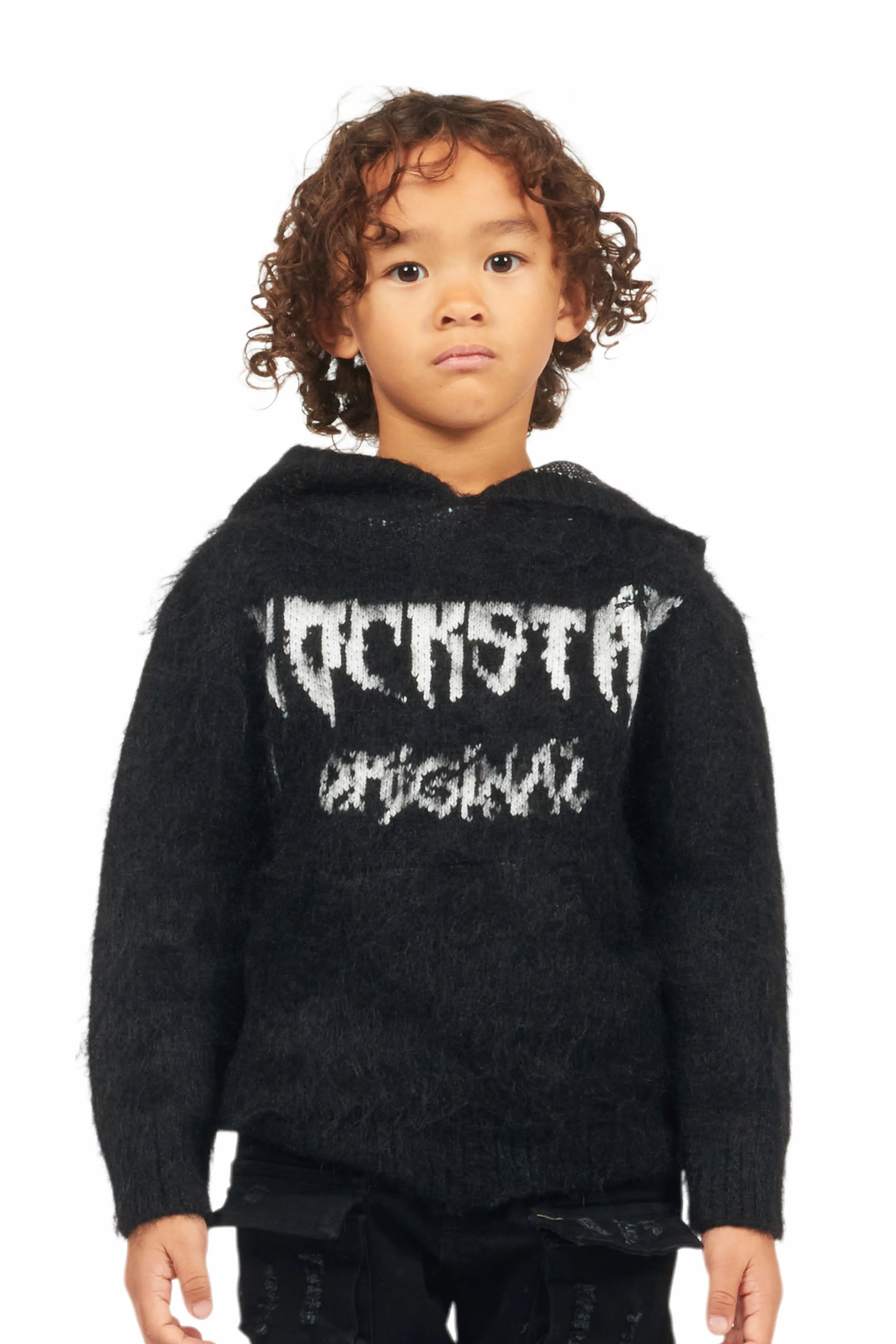 Boys Andros Black Graphic Knit Hoodie