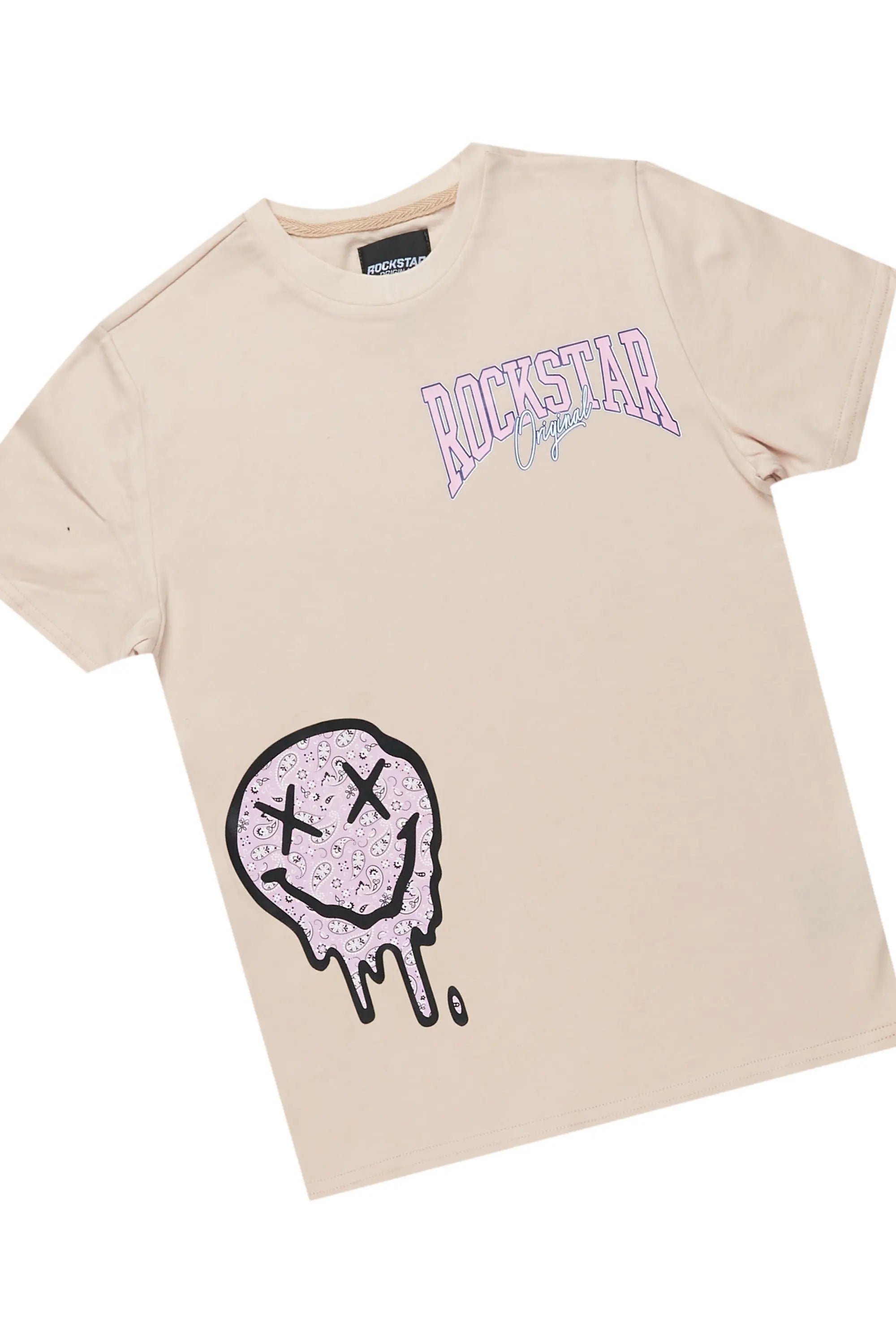 Girls Emma Beige/Camo T-Shirt/Stacked Flare Jean Set