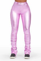 Keyonna Metallic Purple PU Super Stacked Pant