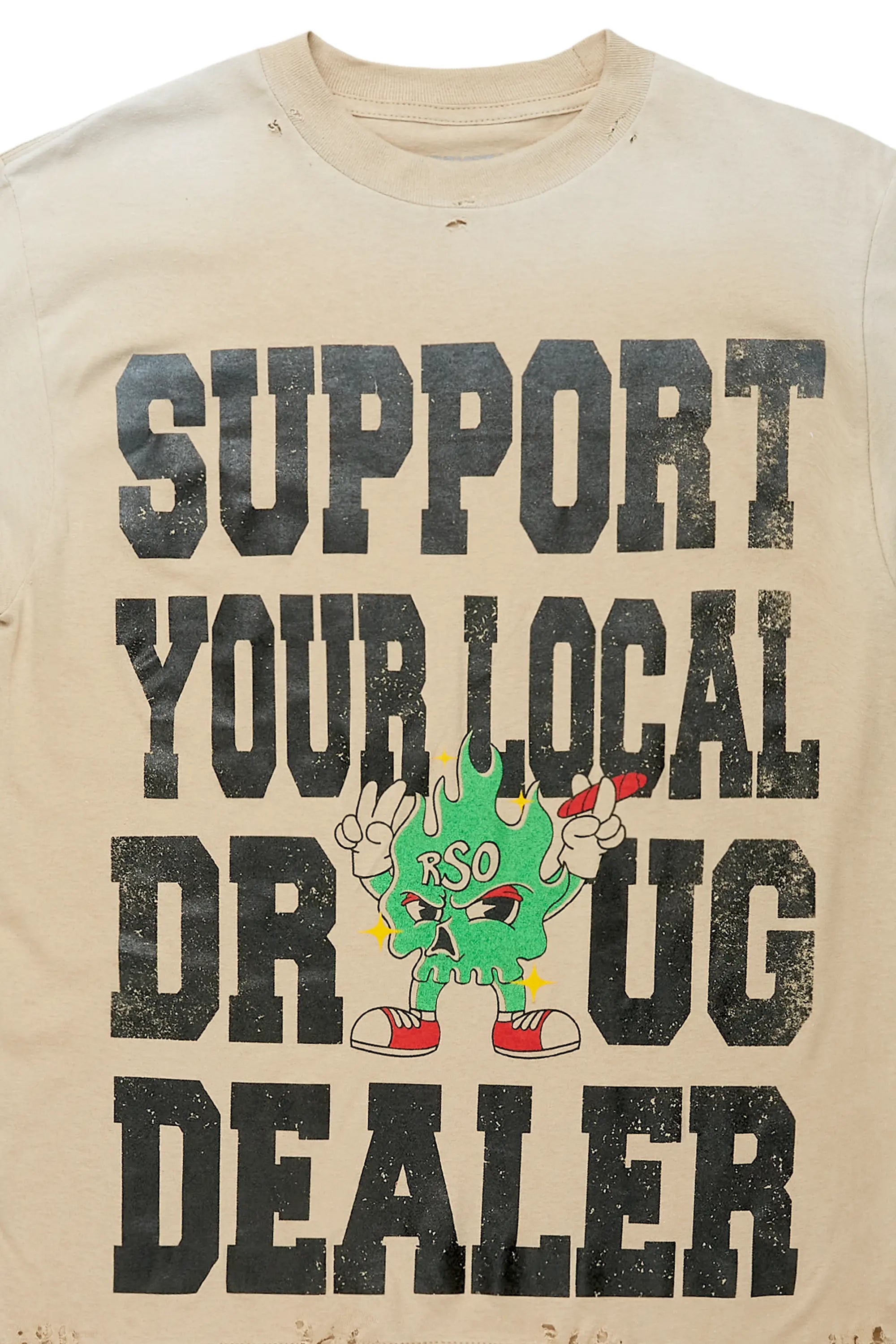 Tarl Beige Oversized Graphic T-Shirt