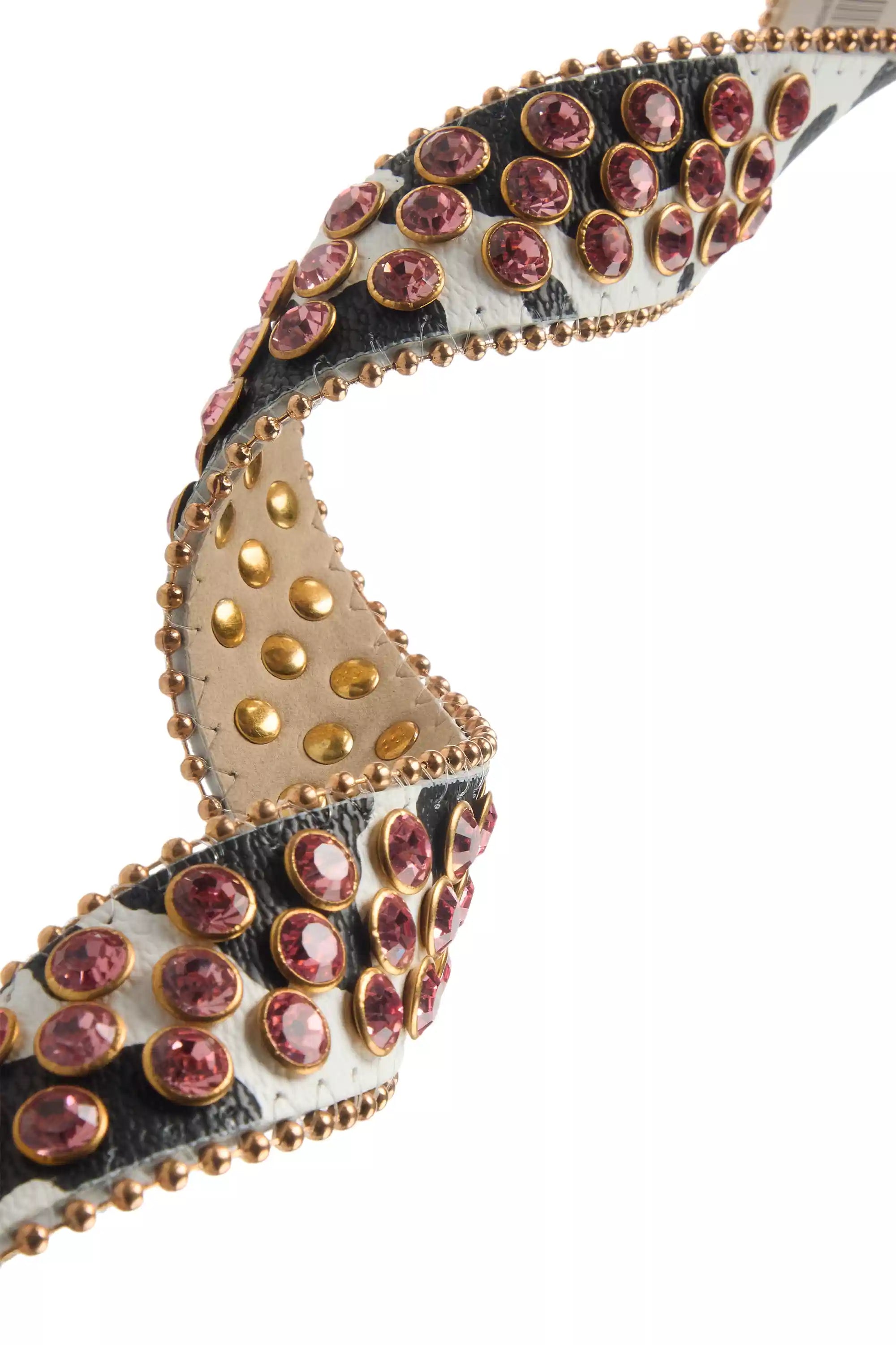 Aveona White/Black Cow Print Rhinestone Belt