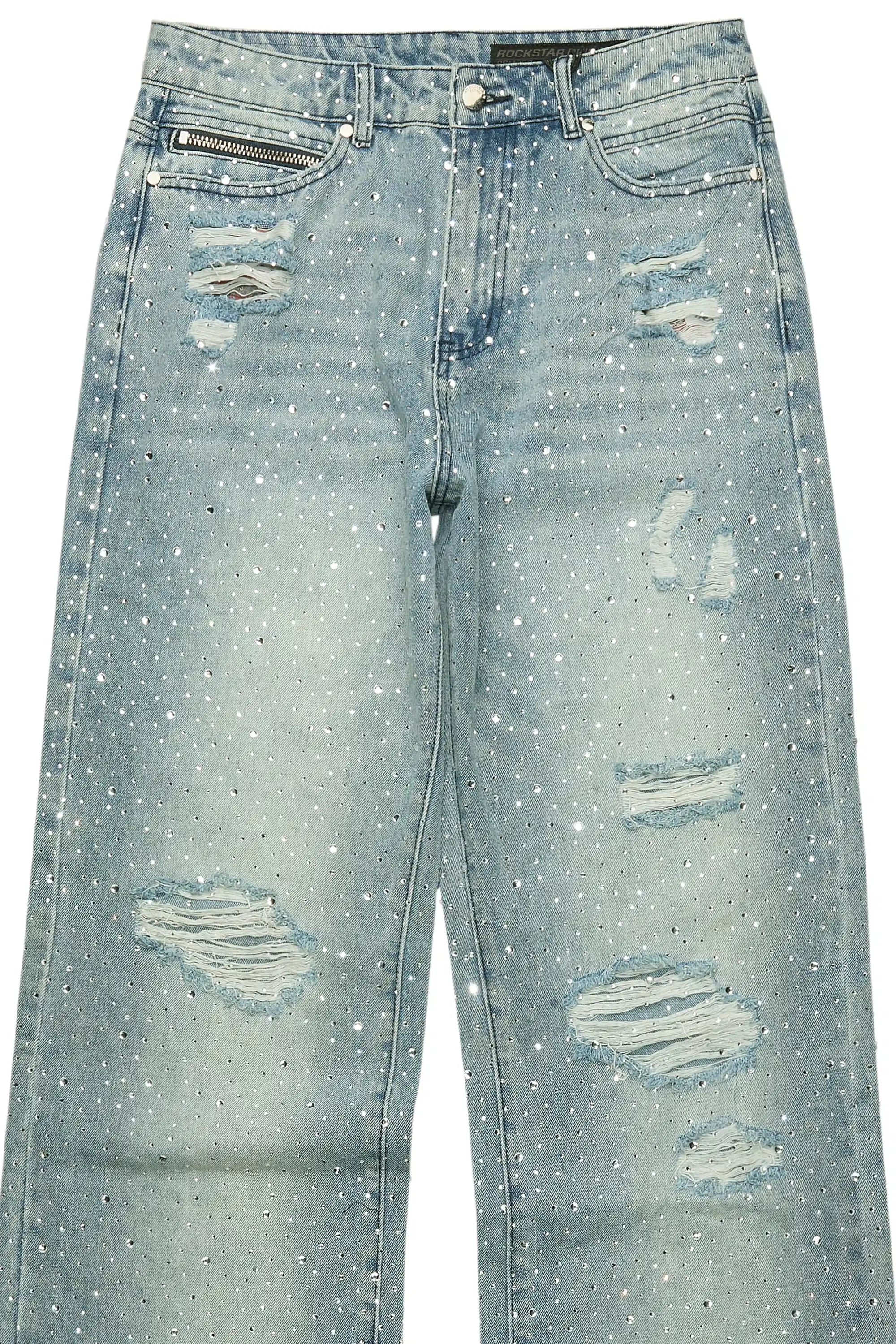 Discolite Rhinestone Light Blue Baggy Jean