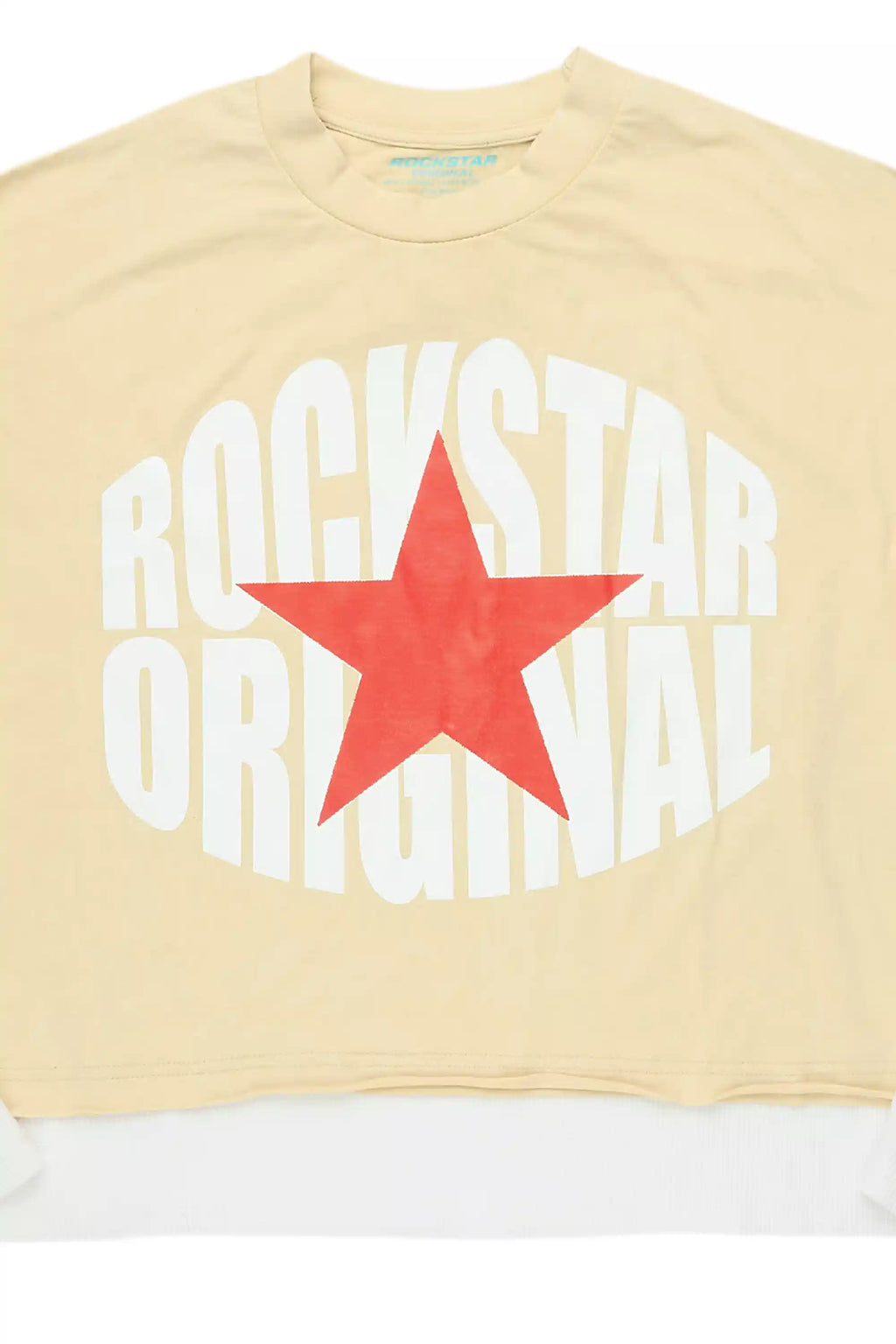 States Beige/White Boxy Crop Double Layer Tee