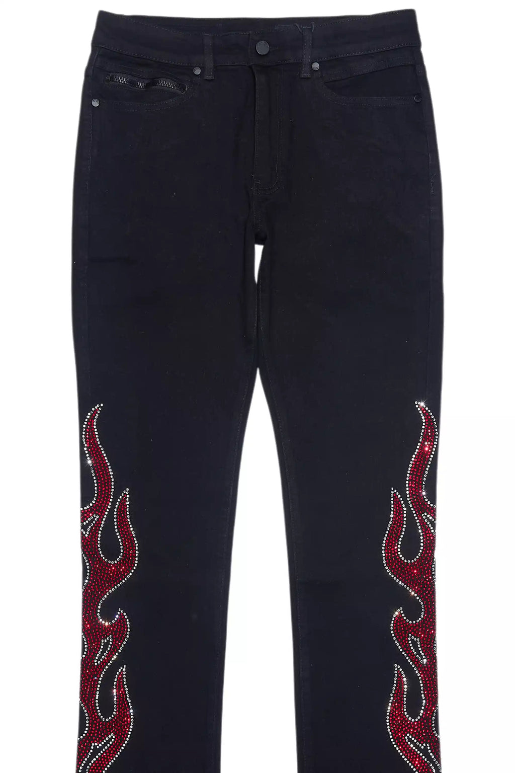 Sword Jet Black Rhinestone Stacked Flare Jean