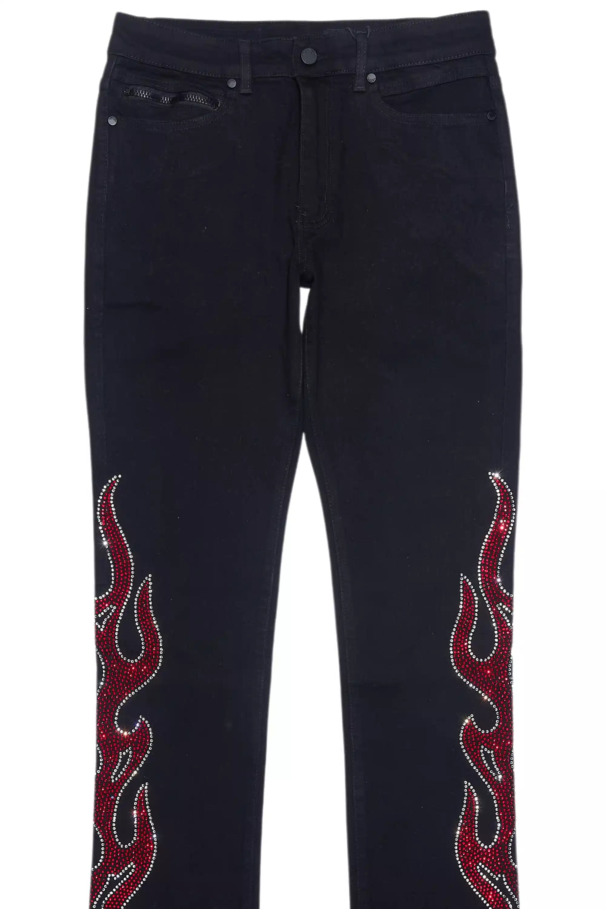 Sword Jet Black Rhinestone Stacked Flare Jean